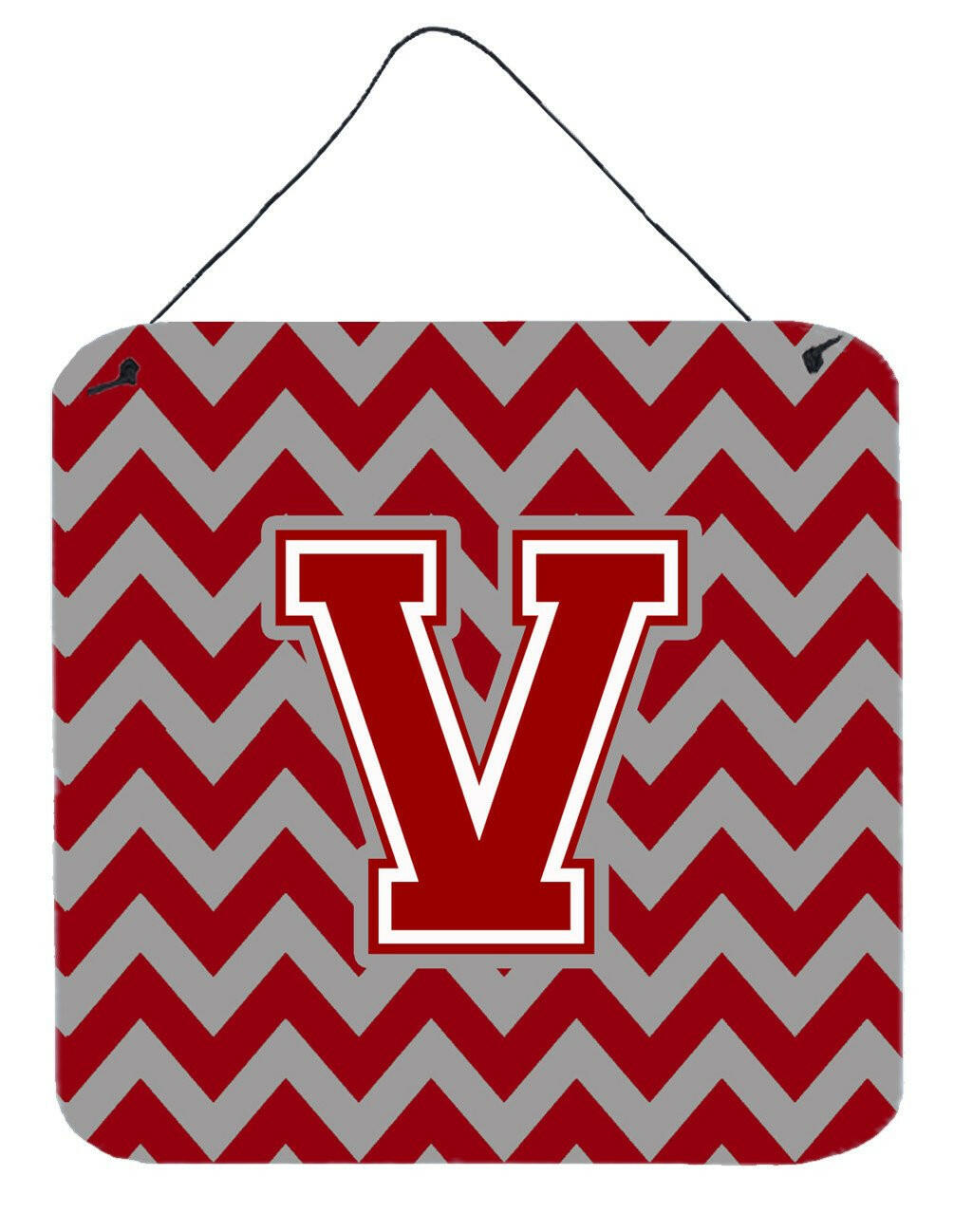 Letter V Chevron Maroon and White Wall or Door Hanging Prints CJ1049-VDS66 by Caroline's Treasures