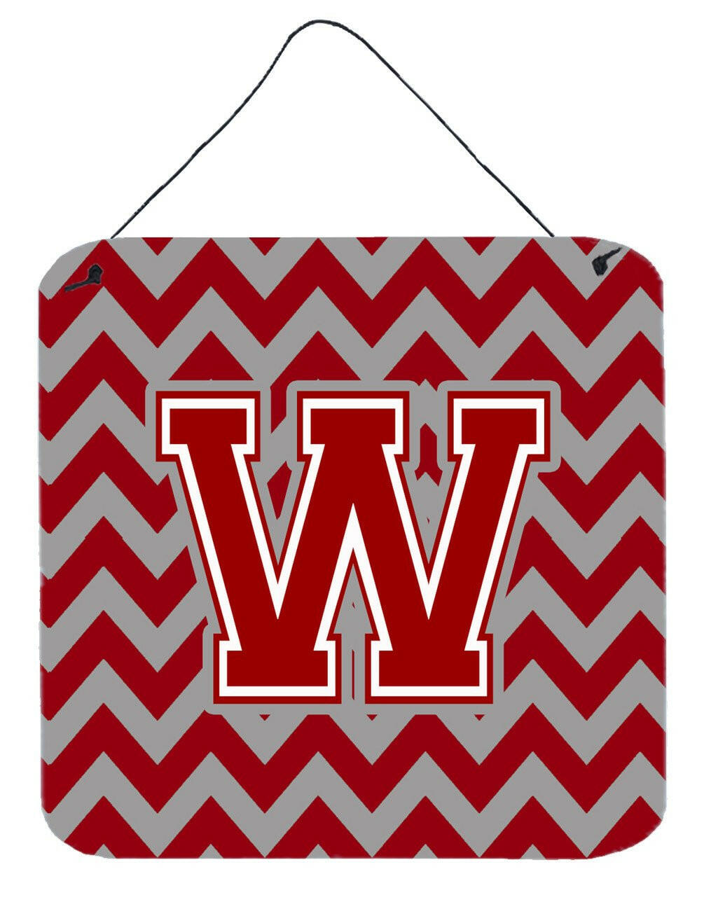 Letter W Chevron Maroon and White Wall or Door Hanging Prints CJ1049-WDS66 by Caroline's Treasures