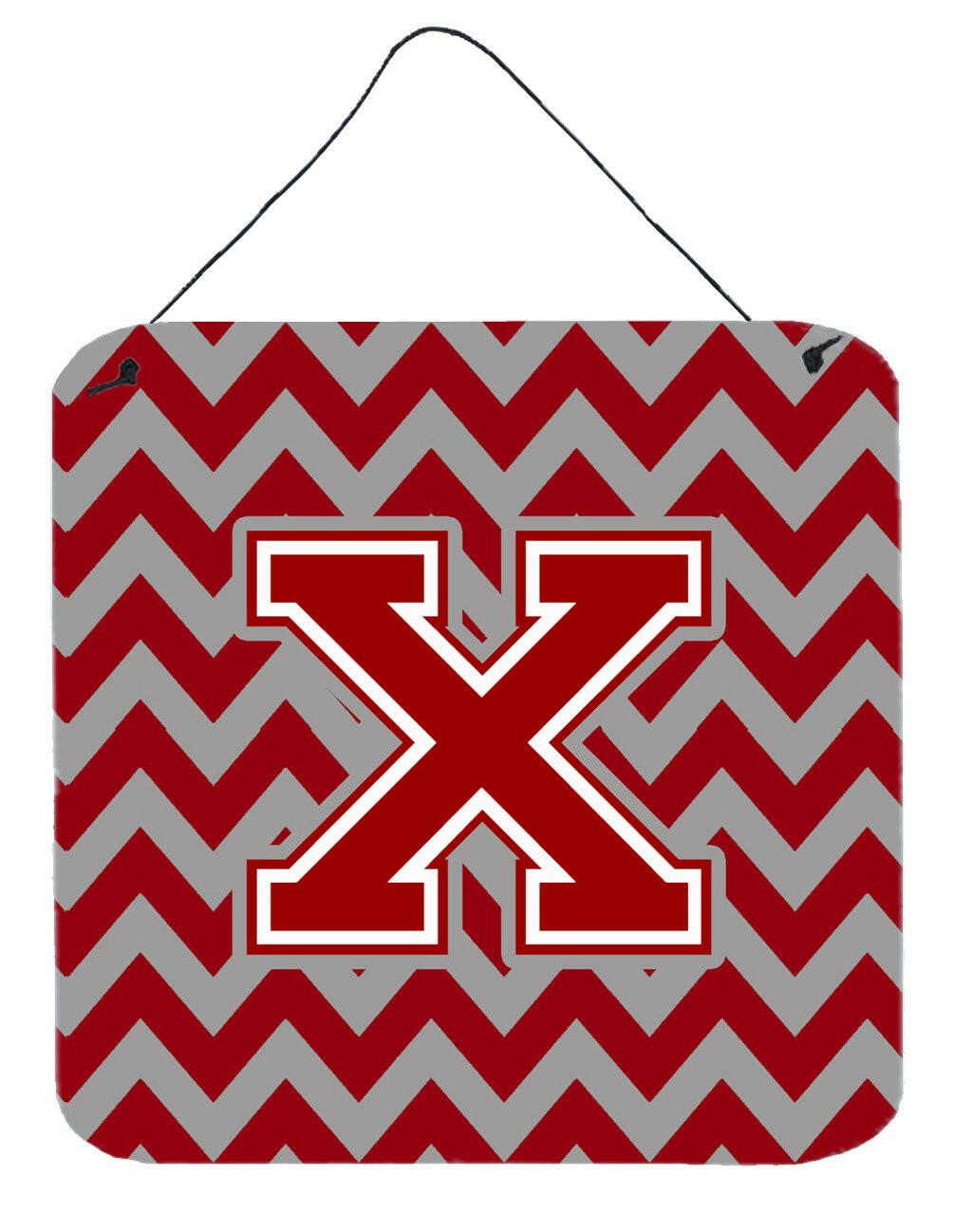 Letter X Chevron Maroon and White Wall or Door Hanging Prints CJ1049-XDS66 by Caroline's Treasures