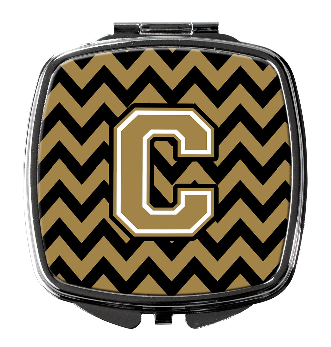 Letter C Chevron Black and Gold  Compact Mirror CJ1050-CSCM