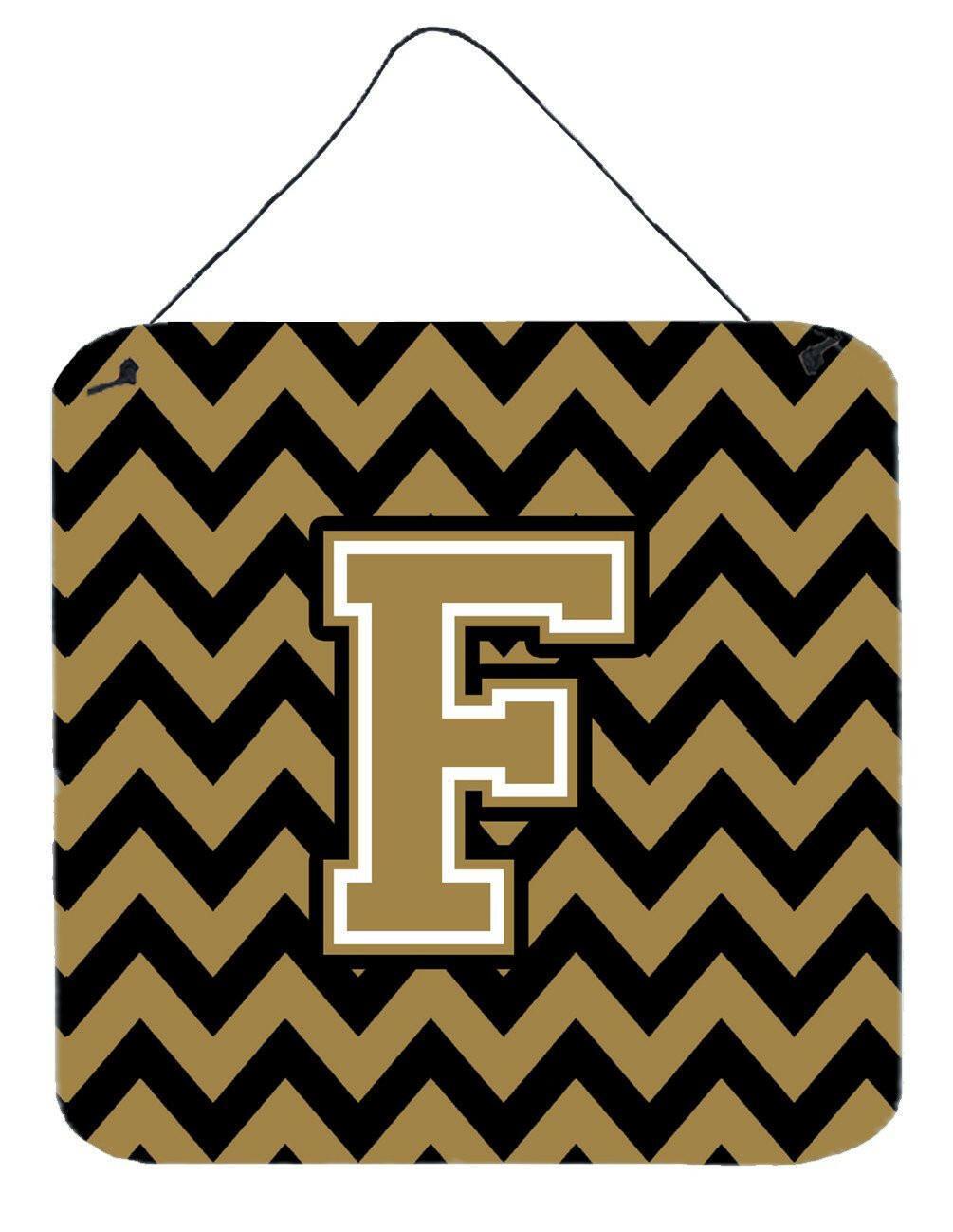 Letter F Chevron Black and Gold  Wall or Door Hanging Prints CJ1050-FDS66 by Caroline's Treasures