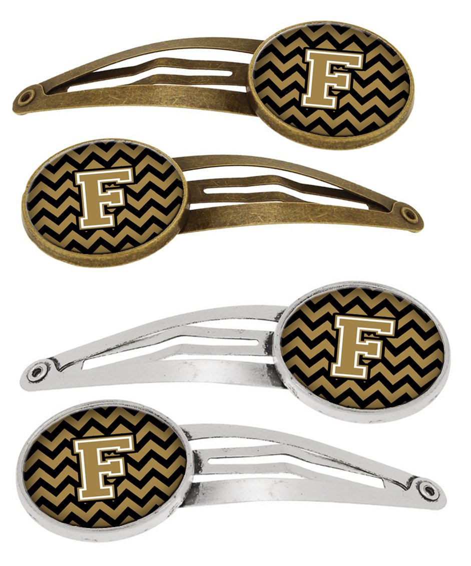 Letter F Chevron Black and Gold Set of 4 Barrettes Hair Clips CJ1050-FHCS4 by Caroline's Treasures