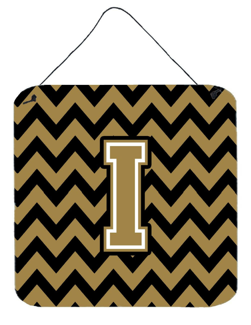 Letter I Chevron Black and Gold  Wall or Door Hanging Prints CJ1050-IDS66 by Caroline's Treasures