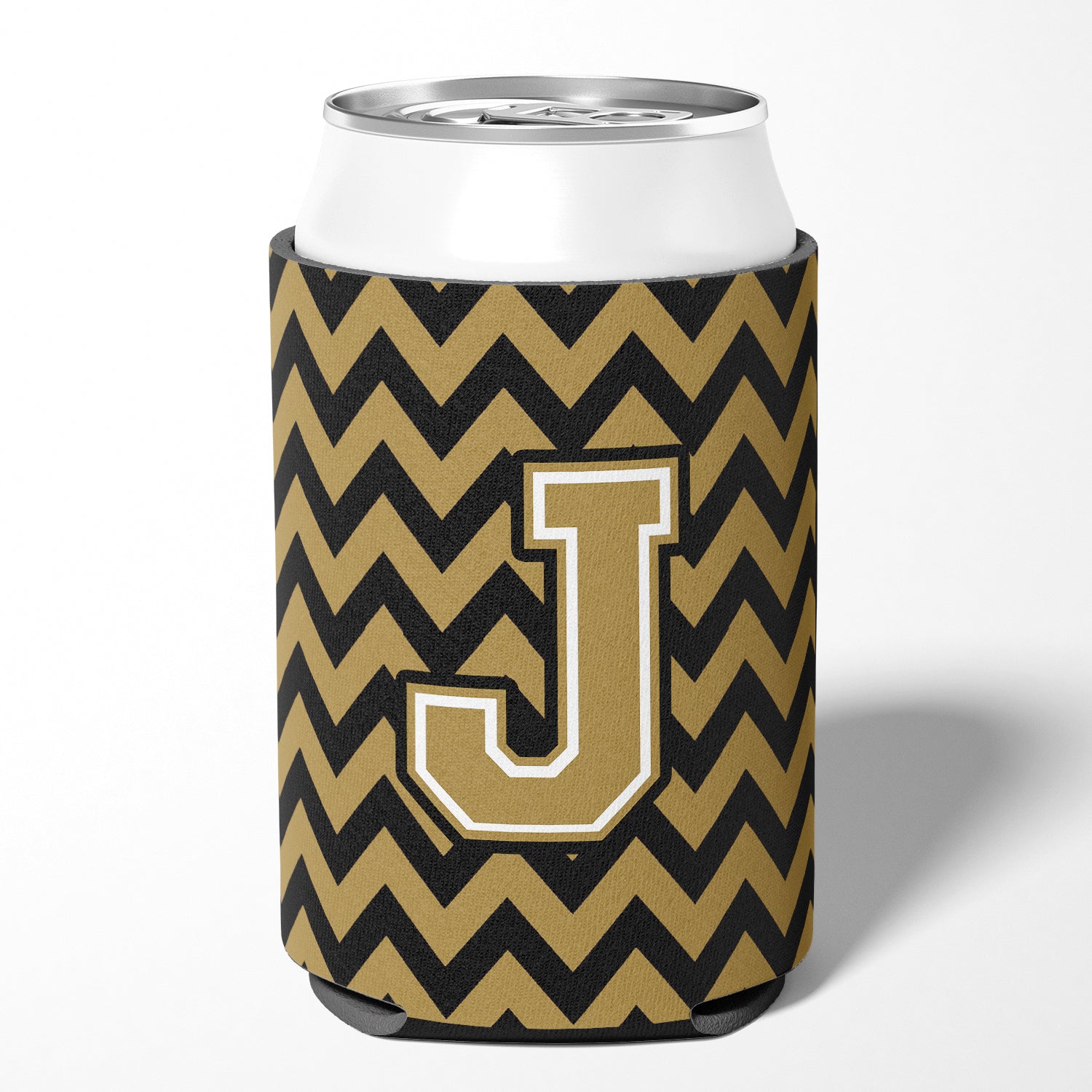 Letter J Chevron Black and Gold  Can or Bottle Hugger CJ1050-JCC.