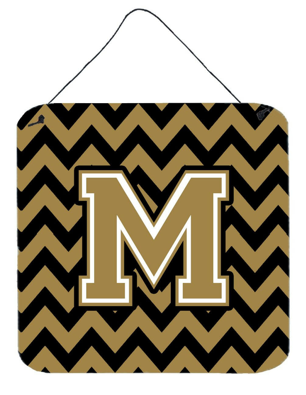 Letter M Chevron Black and Gold  Wall or Door Hanging Prints CJ1050-MDS66 by Caroline's Treasures