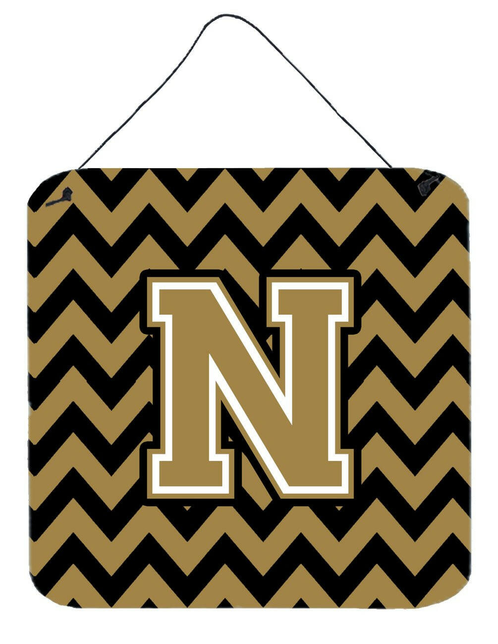 Letter N Chevron Black and Gold  Wall or Door Hanging Prints CJ1050-NDS66 by Caroline's Treasures