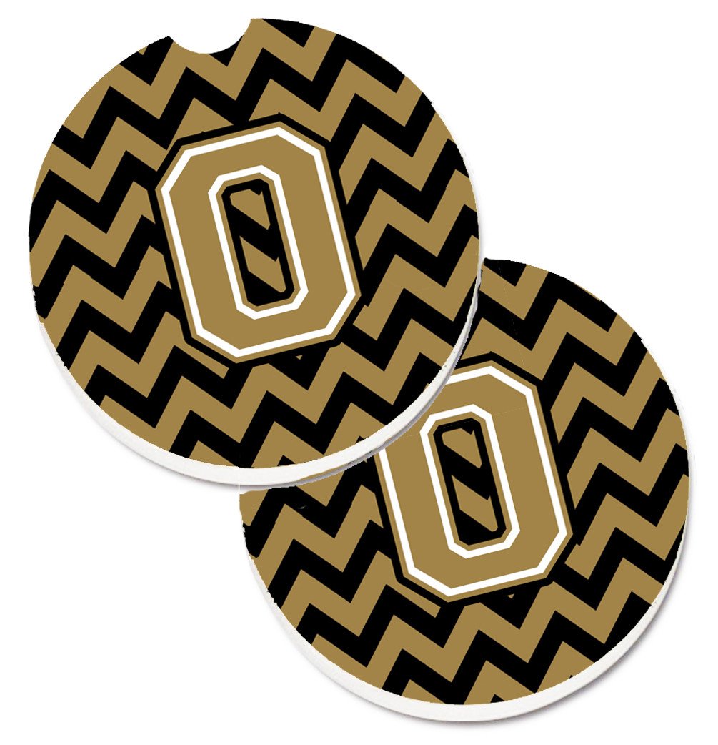 Letter O Chevron Black and Gold  Set of 2 Cup Holder Car Coasters CJ1050-OCARC by Caroline&#39;s Treasures