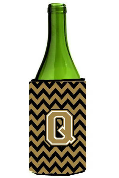 Letter Q Chevron Black and Gold  Wine Bottle Beverage Insulator Hugger CJ1050-QLITERK by Caroline's Treasures