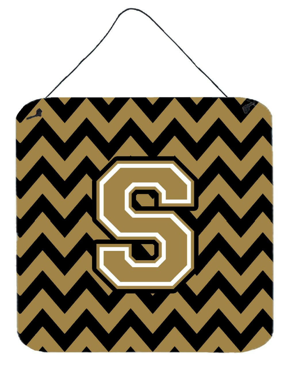 Letter S Chevron Black and Gold  Wall or Door Hanging Prints CJ1050-SDS66 by Caroline's Treasures