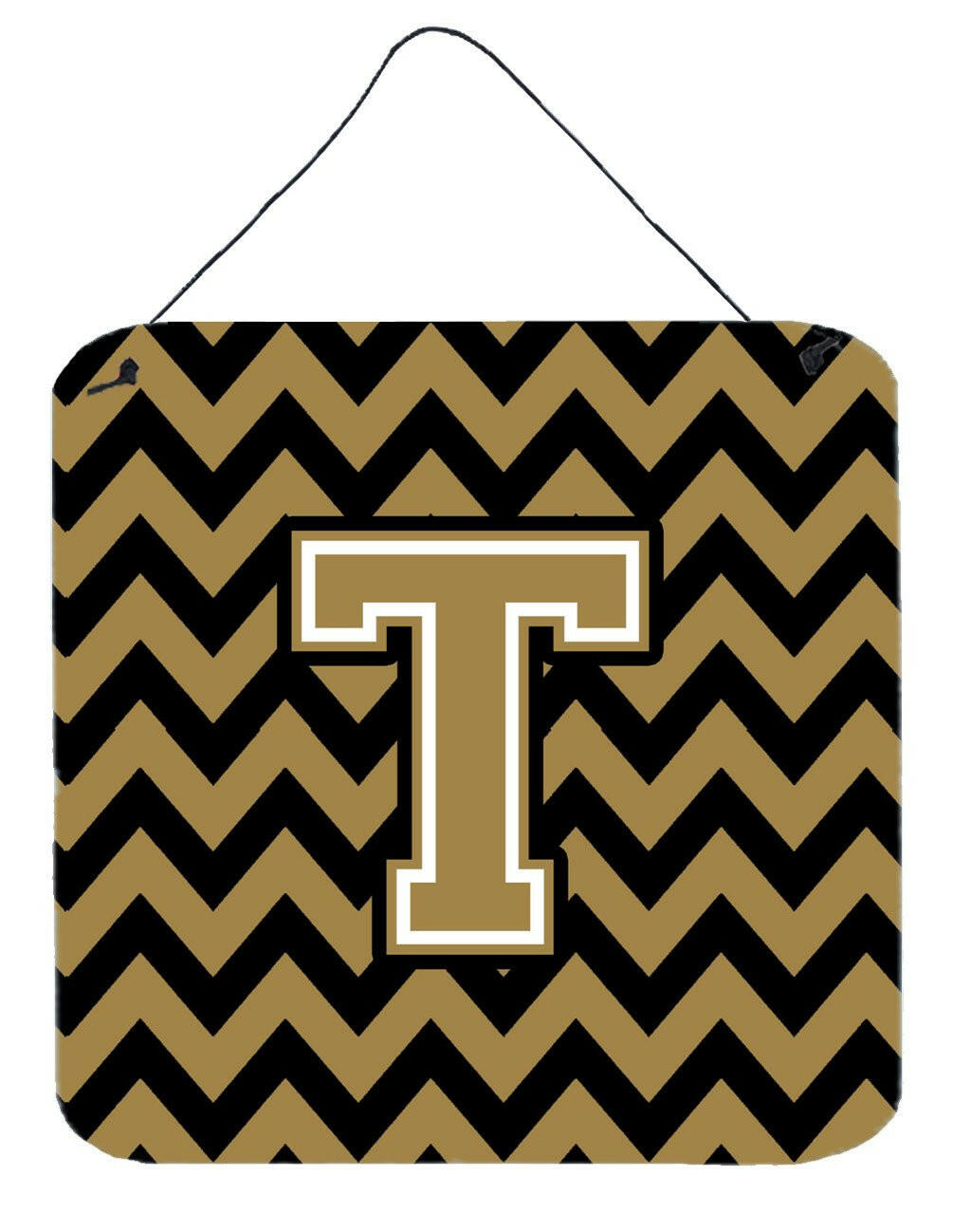 Letter T Chevron Black and Gold  Wall or Door Hanging Prints CJ1050-TDS66 by Caroline's Treasures
