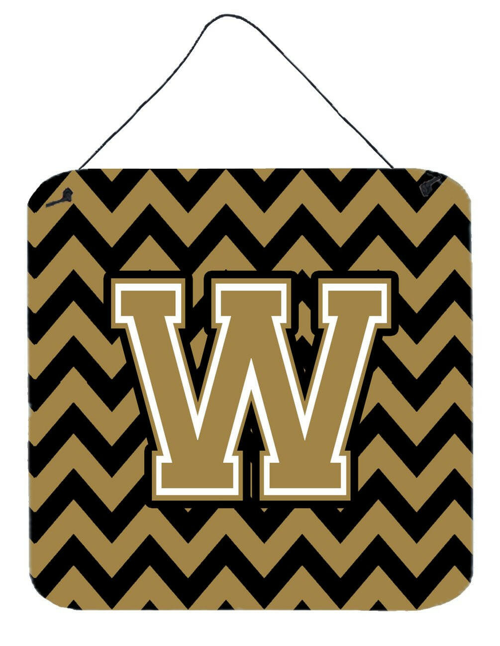 Letter W Chevron Black and Gold  Wall or Door Hanging Prints CJ1050-WDS66 by Caroline's Treasures