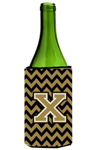 Letter X Chevron Black and Gold  Wine Bottle Beverage Insulator Hugger CJ1050-XLITERK by Caroline's Treasures