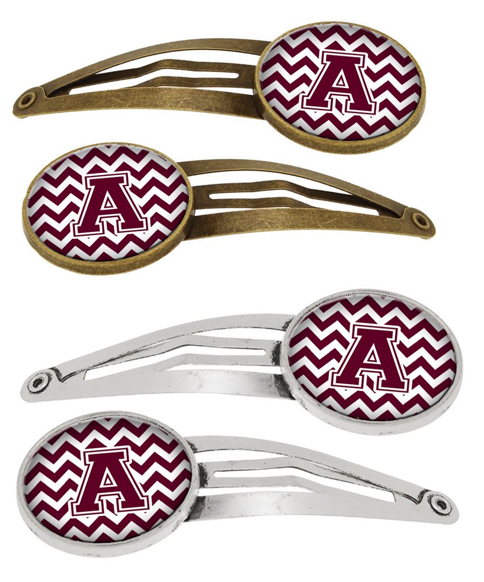 Letter A Chevron Maroon and White Set of 4 Barrettes Hair Clips CJ1051-AHCS4 by Caroline&#39;s Treasures