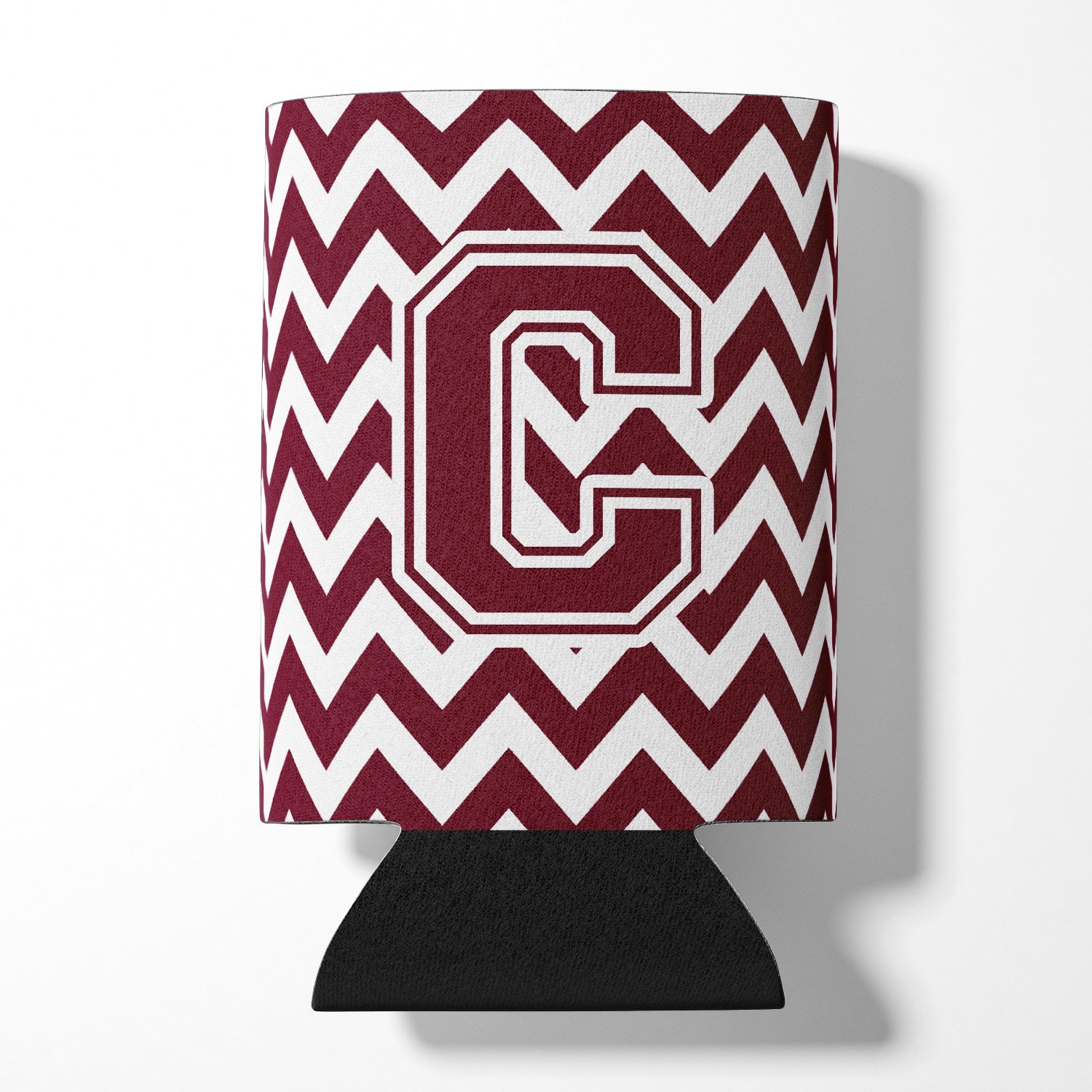 Letter C Chevron Maroon and White  Can or Bottle Hugger CJ1051-CCC.