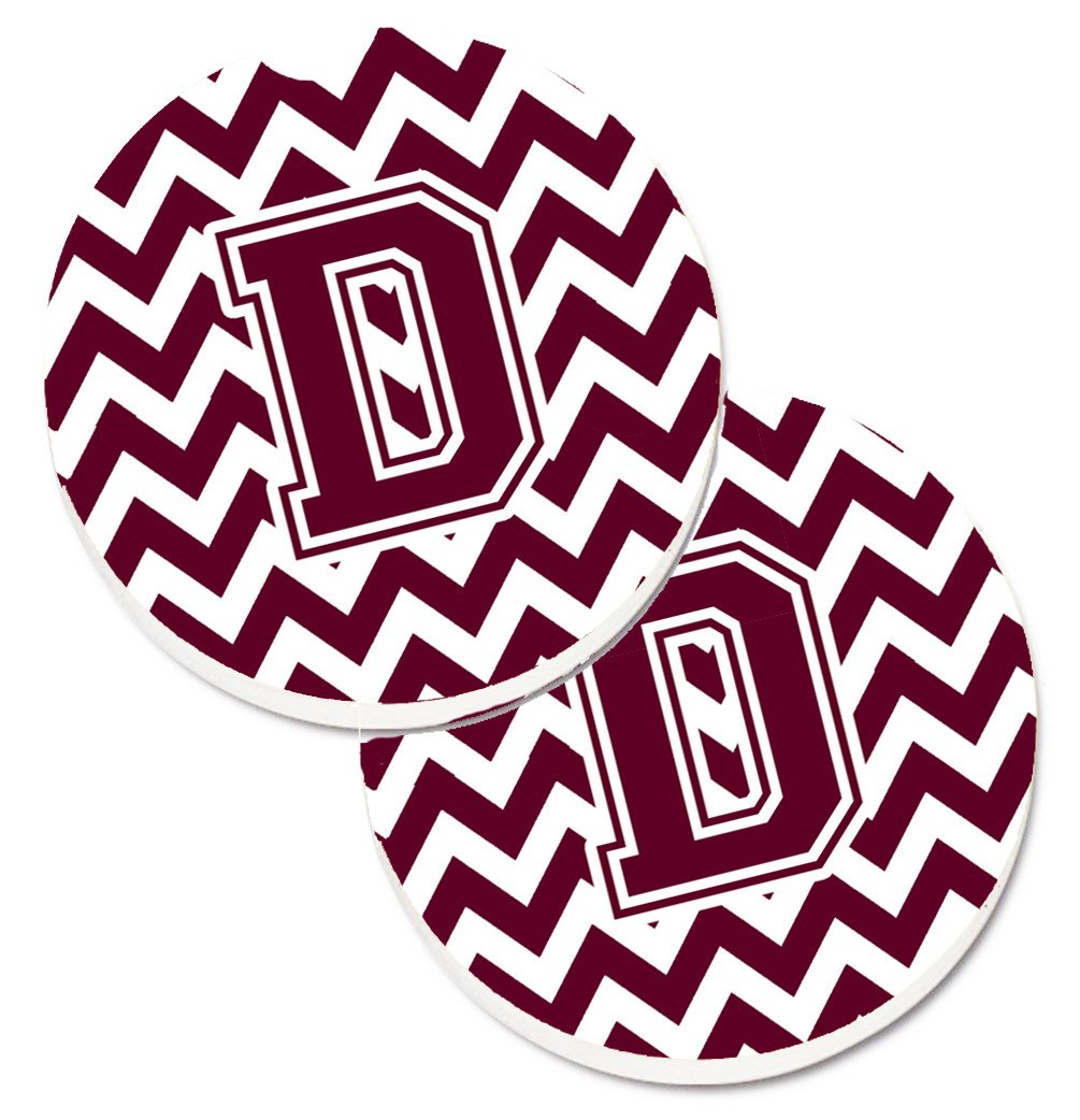 Letter D Chevron Maroon and White  Set of 2 Cup Holder Car Coasters CJ1051-DCARC by Caroline's Treasures