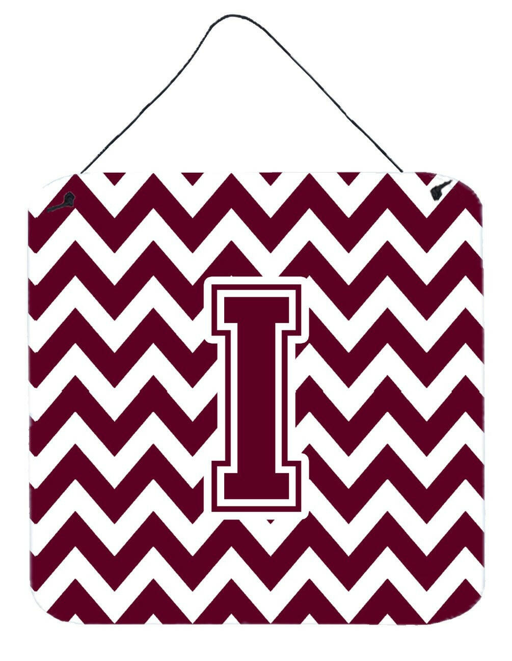 Letter I Chevron Maroon and White  Wall or Door Hanging Prints CJ1051-IDS66 by Caroline's Treasures