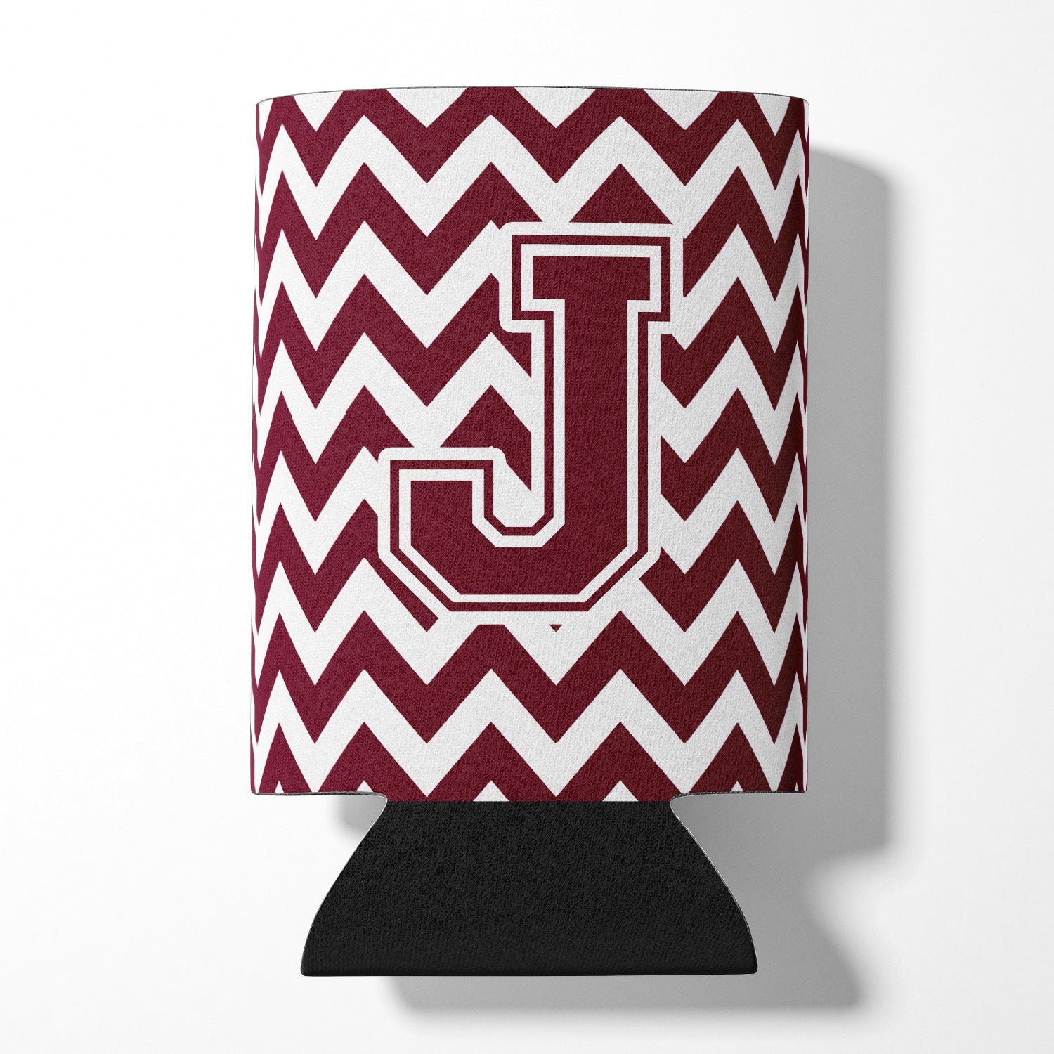 Letter J Chevron Maroon and White  Can or Bottle Hugger CJ1051-JCC.