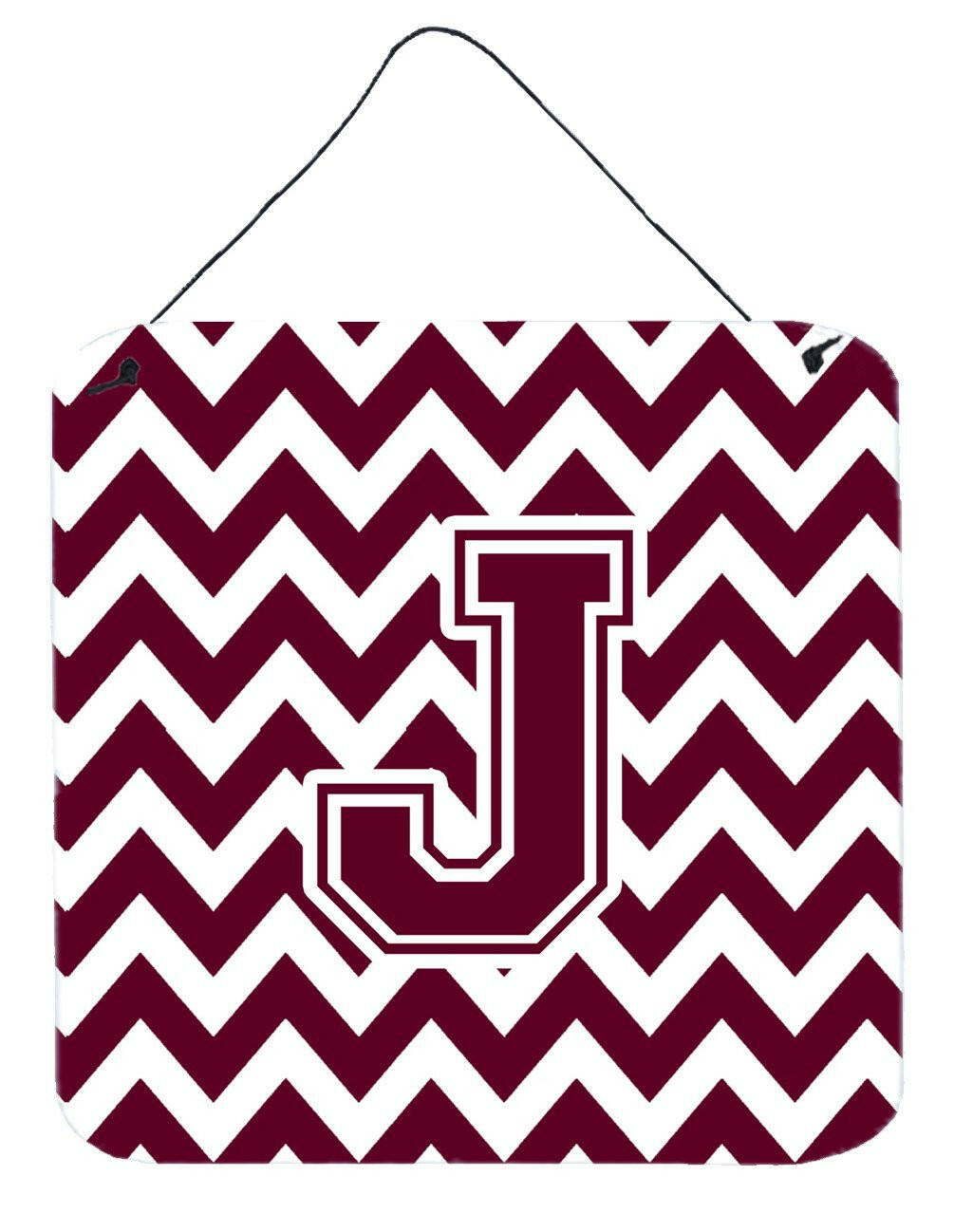 Letter J Chevron Maroon and White  Wall or Door Hanging Prints CJ1051-JDS66 by Caroline's Treasures