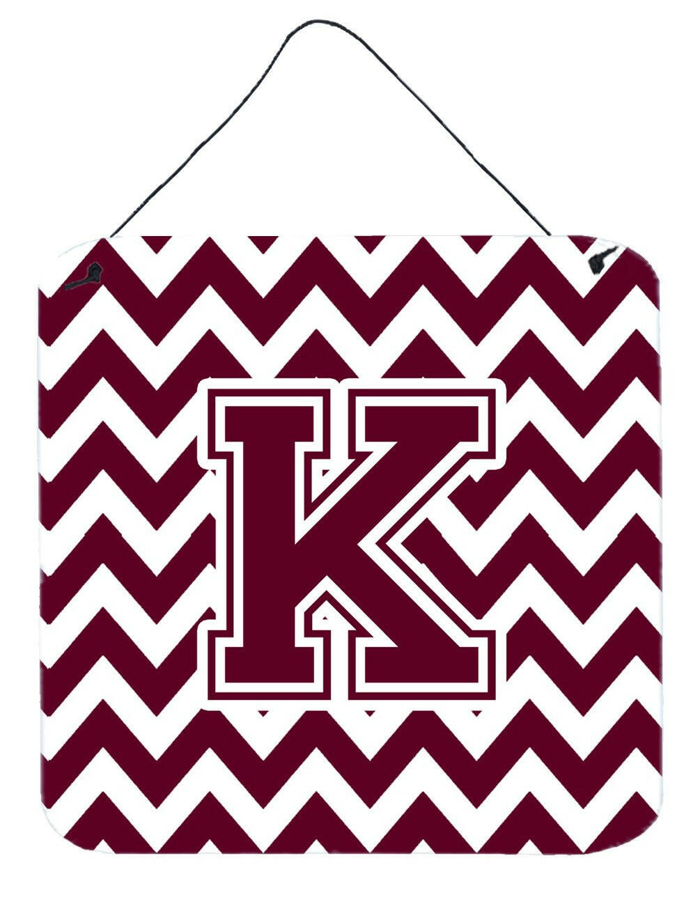 Letter K Chevron Maroon and White  Wall or Door Hanging Prints CJ1051-KDS66 by Caroline's Treasures