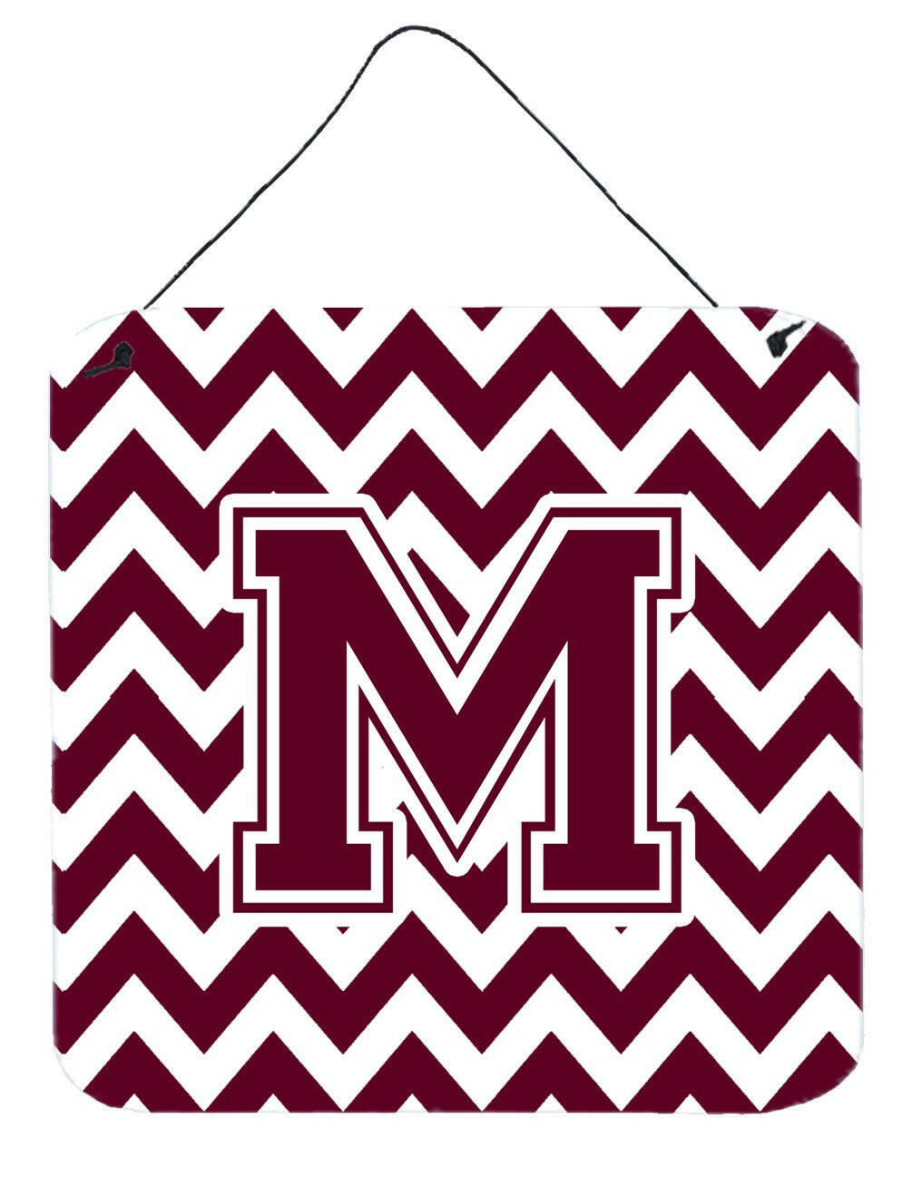 Letter M Chevron Maroon and White  Wall or Door Hanging Prints CJ1051-MDS66 by Caroline's Treasures