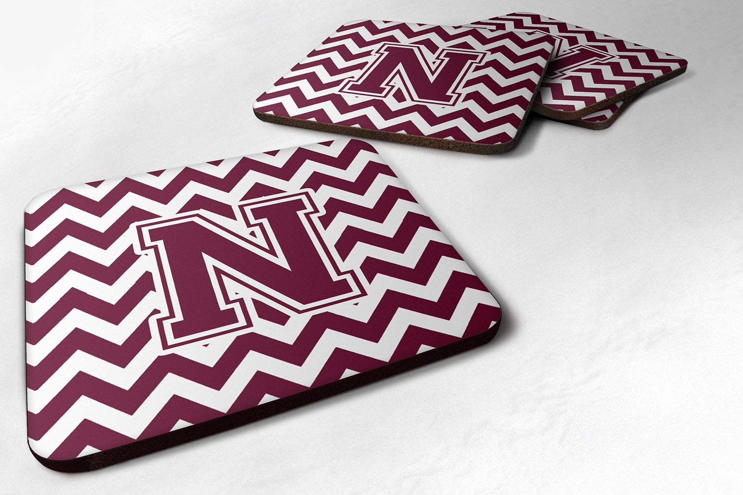 Letter N Chevron Maroon and White  Foam Coaster Set of 4 CJ1051-NFC - the-store.com