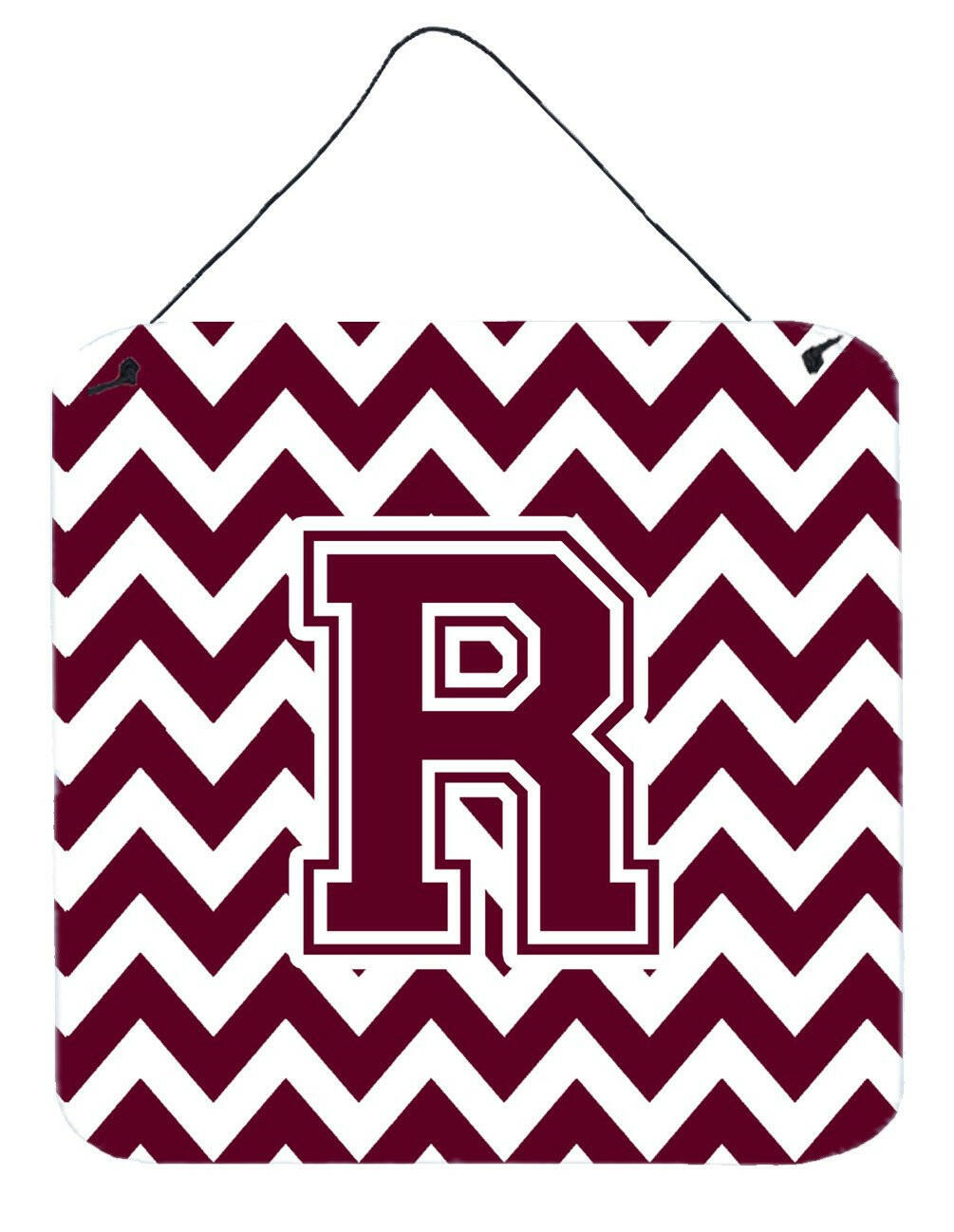 Letter R Chevron Maroon and White  Wall or Door Hanging Prints CJ1051-RDS66 by Caroline's Treasures