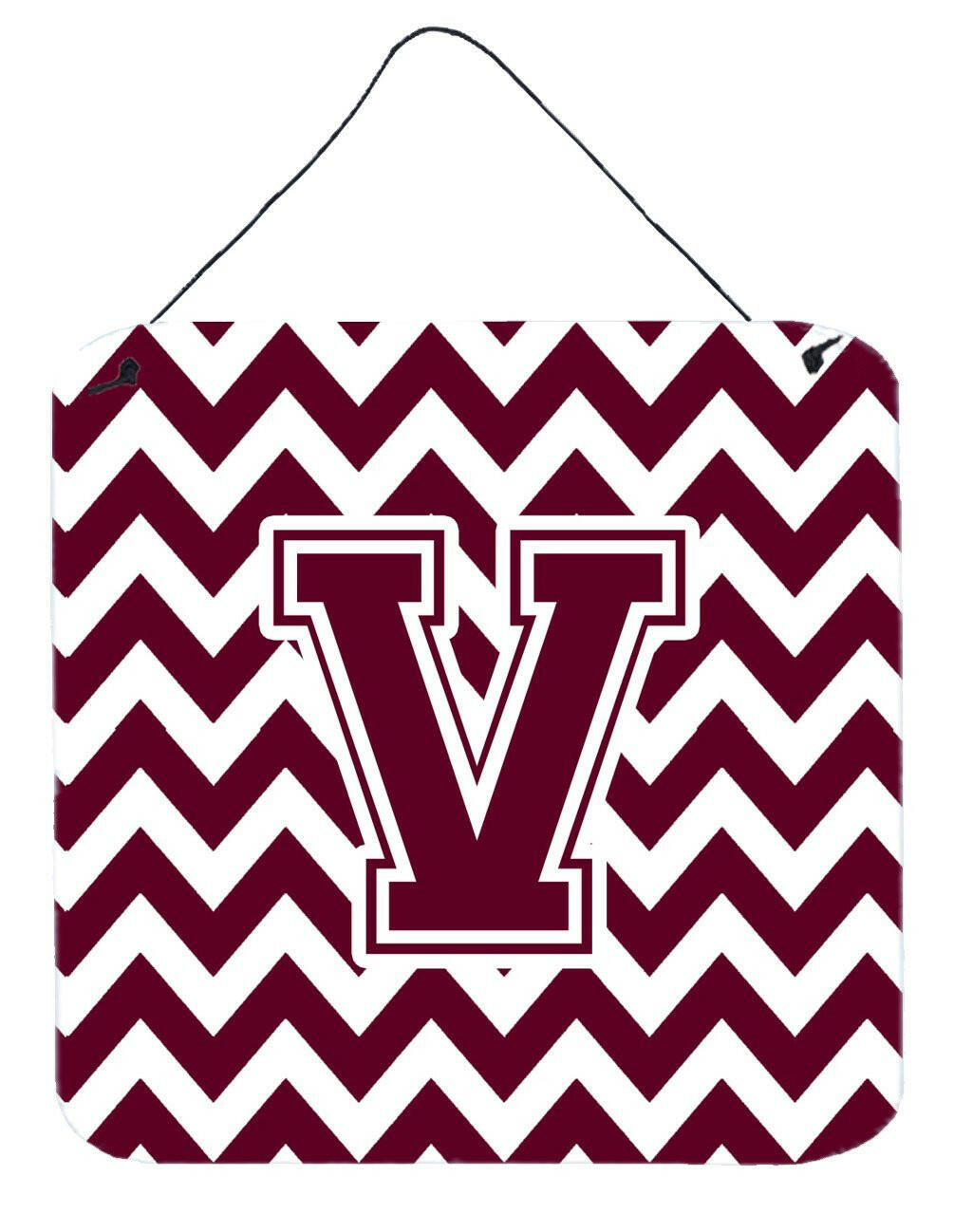Letter V Chevron Maroon and White  Wall or Door Hanging Prints CJ1051-VDS66 by Caroline's Treasures