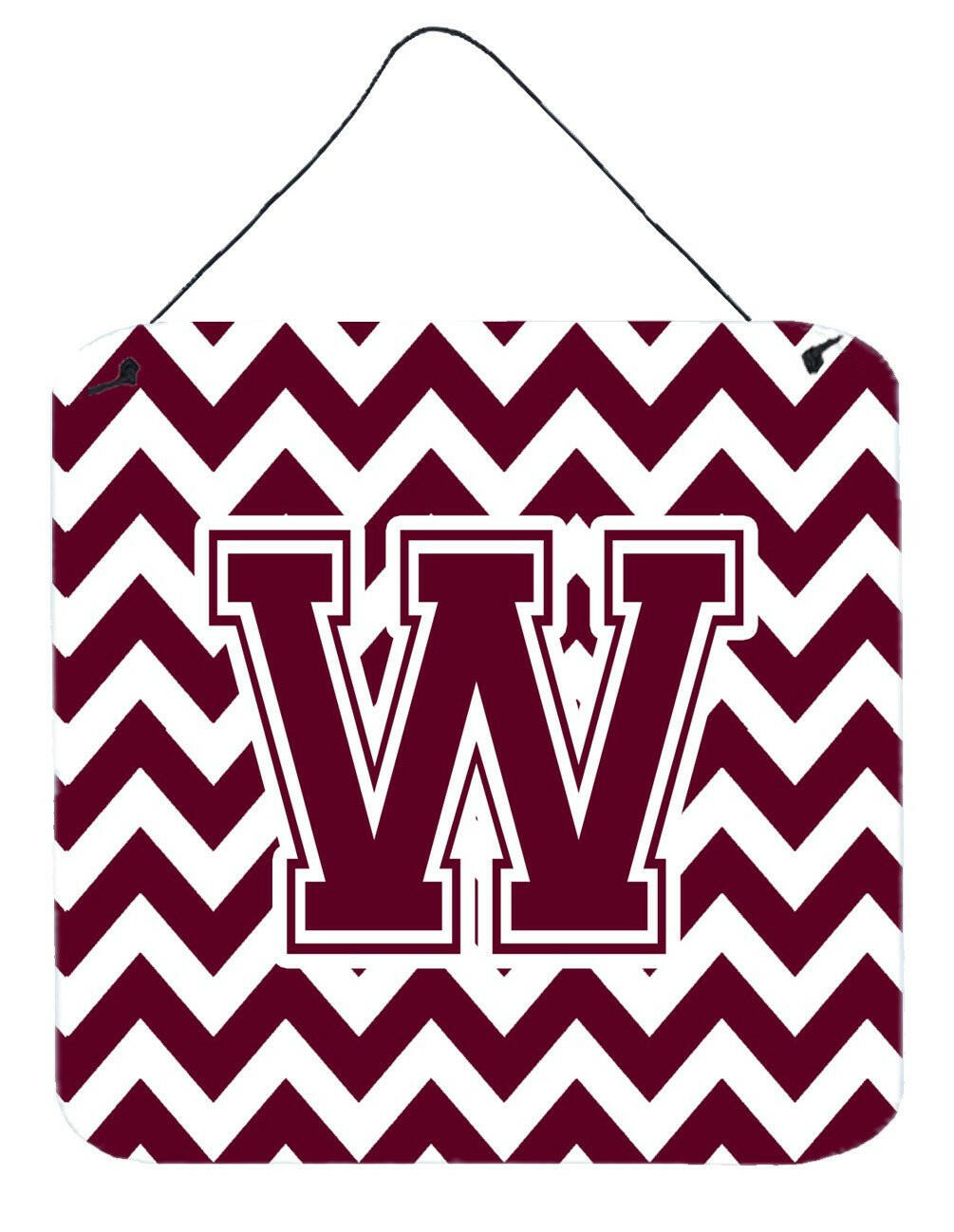 Letter W Chevron Maroon and White  Wall or Door Hanging Prints CJ1051-WDS66 by Caroline's Treasures