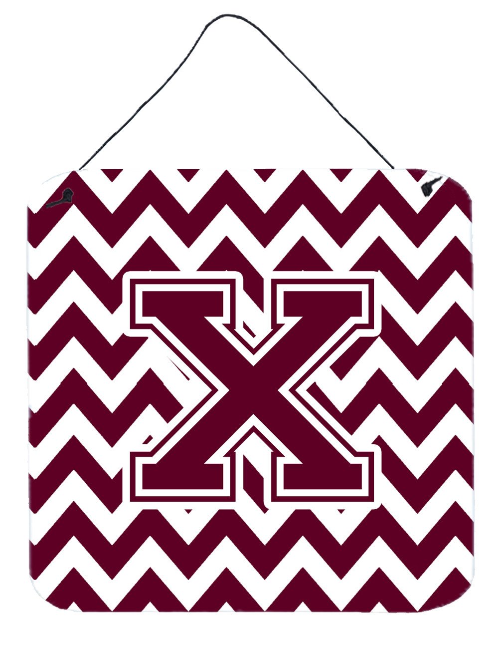 Letter X Chevron Maroon and White  Wall or Door Hanging Prints CJ1051-XDS66 by Caroline's Treasures