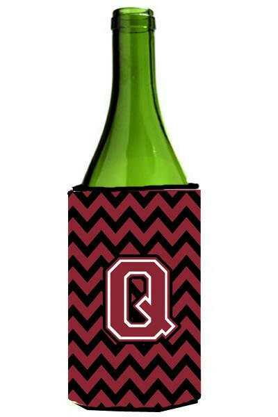 Letter Q Chevron Garnet and Black  Wine Bottle Beverage Insulator Hugger CJ1052-QLITERK by Caroline's Treasures