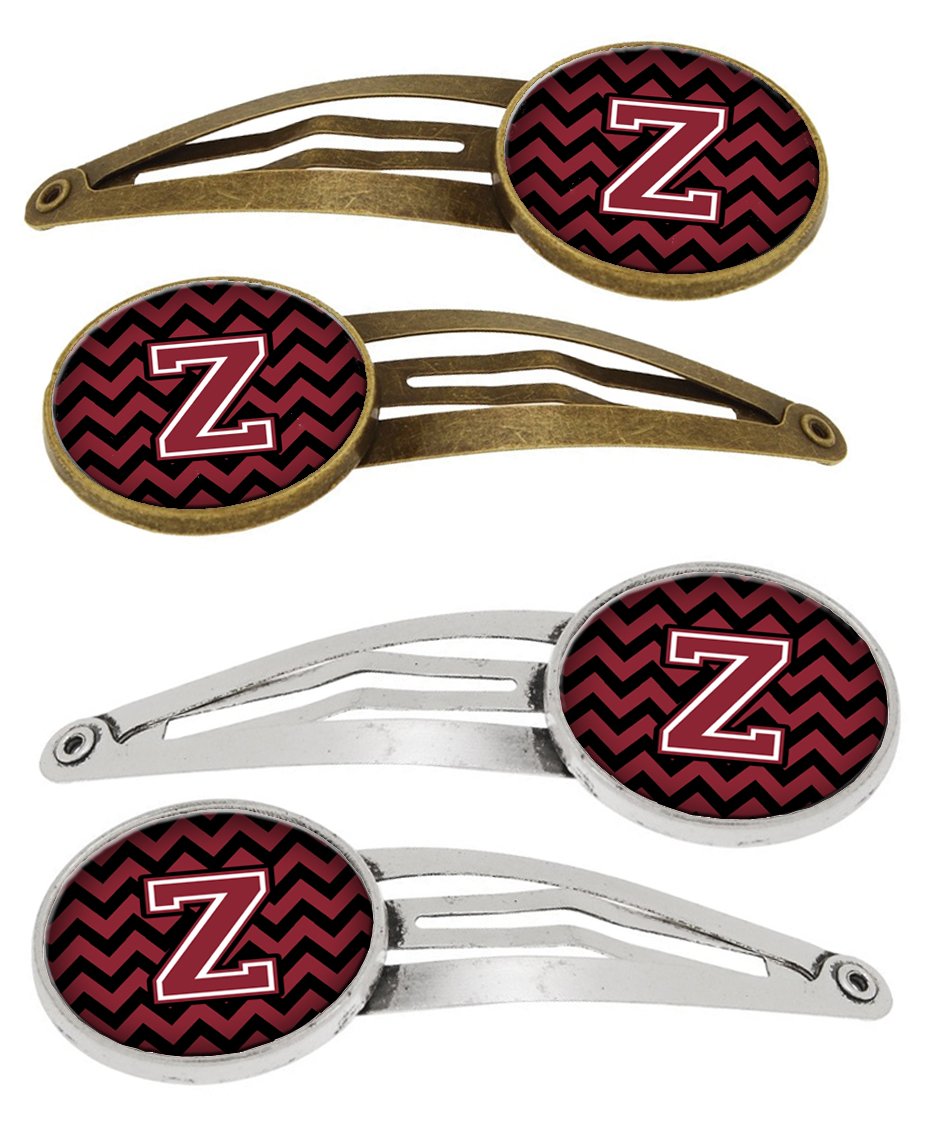 Letter Z Chevron Garnet and Black Set of 4 Barrettes Hair Clips CJ1052-ZHCS4 by Caroline's Treasures