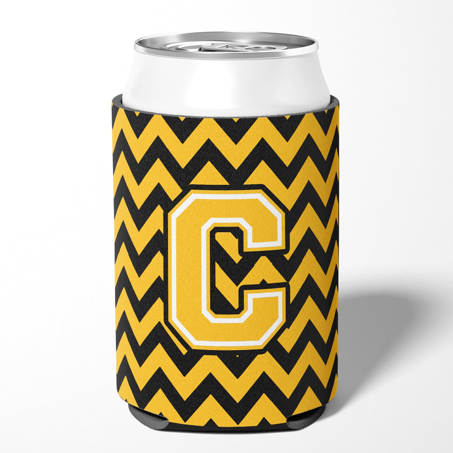 Letter C Chevron Black and Gold Can or Bottle Hugger CJ1053-CCC.