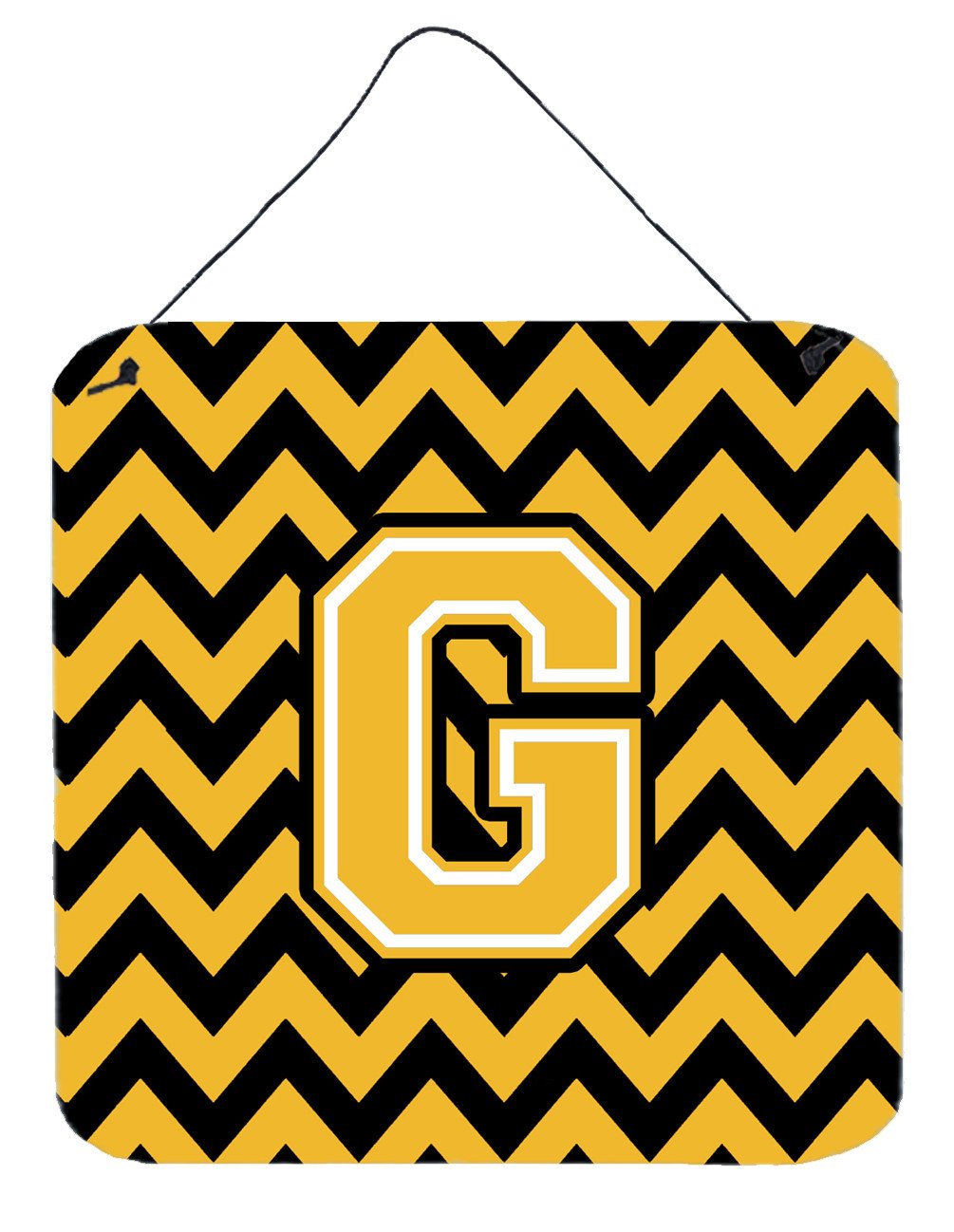 Letter G Chevron Black and Gold Wall or Door Hanging Prints CJ1053-GDS66 by Caroline's Treasures