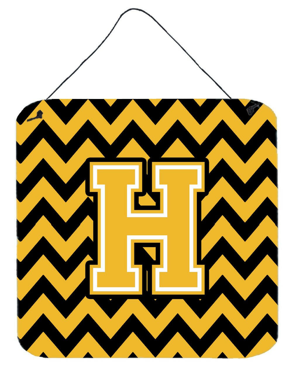 Letter H Chevron Black and Gold Wall or Door Hanging Prints CJ1053-HDS66 by Caroline's Treasures