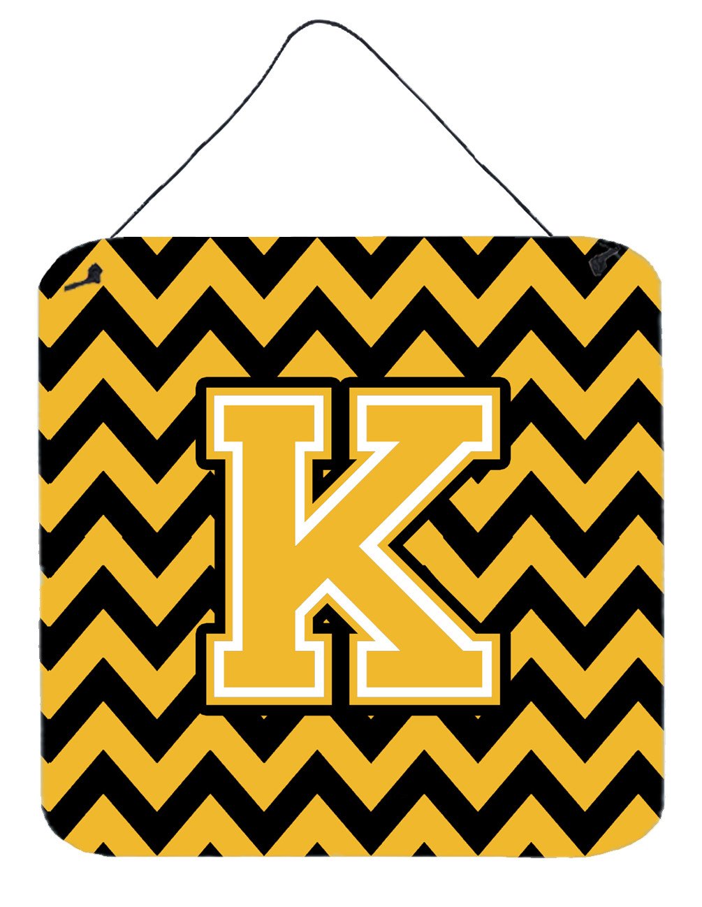 Letter K Chevron Black and Gold Wall or Door Hanging Prints CJ1053-KDS66 by Caroline's Treasures