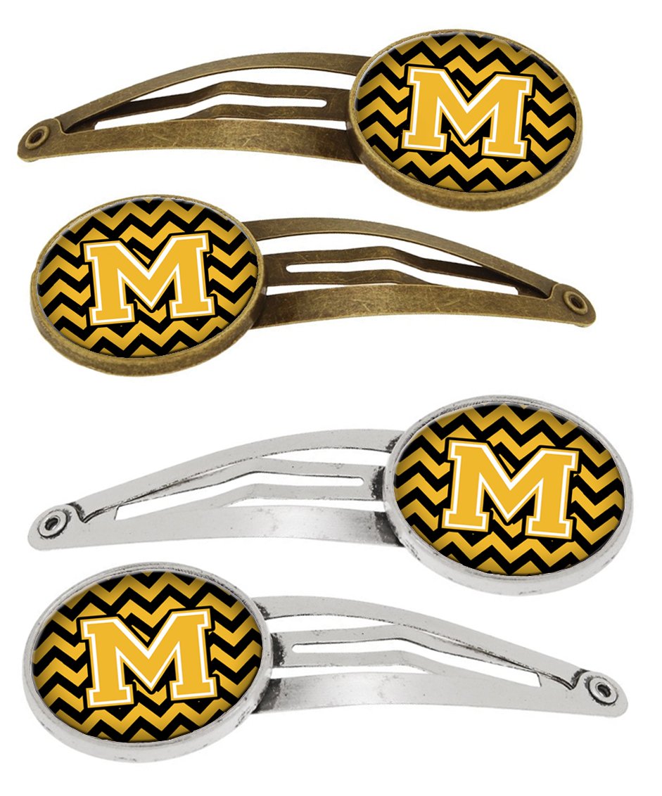 Letter M Chevron Black and Gold Set of 4 Barrettes Hair Clips CJ1053-MHCS4 by Caroline's Treasures