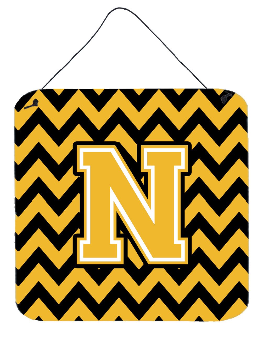 Letter N Chevron Black and Gold Wall or Door Hanging Prints CJ1053-NDS66 by Caroline's Treasures