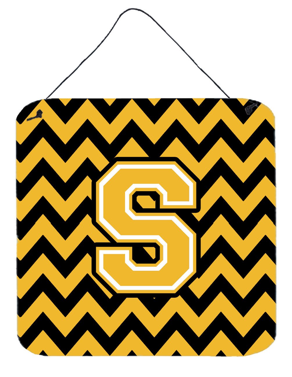 Letter S Chevron Black and Gold Wall or Door Hanging Prints CJ1053-SDS66 by Caroline's Treasures