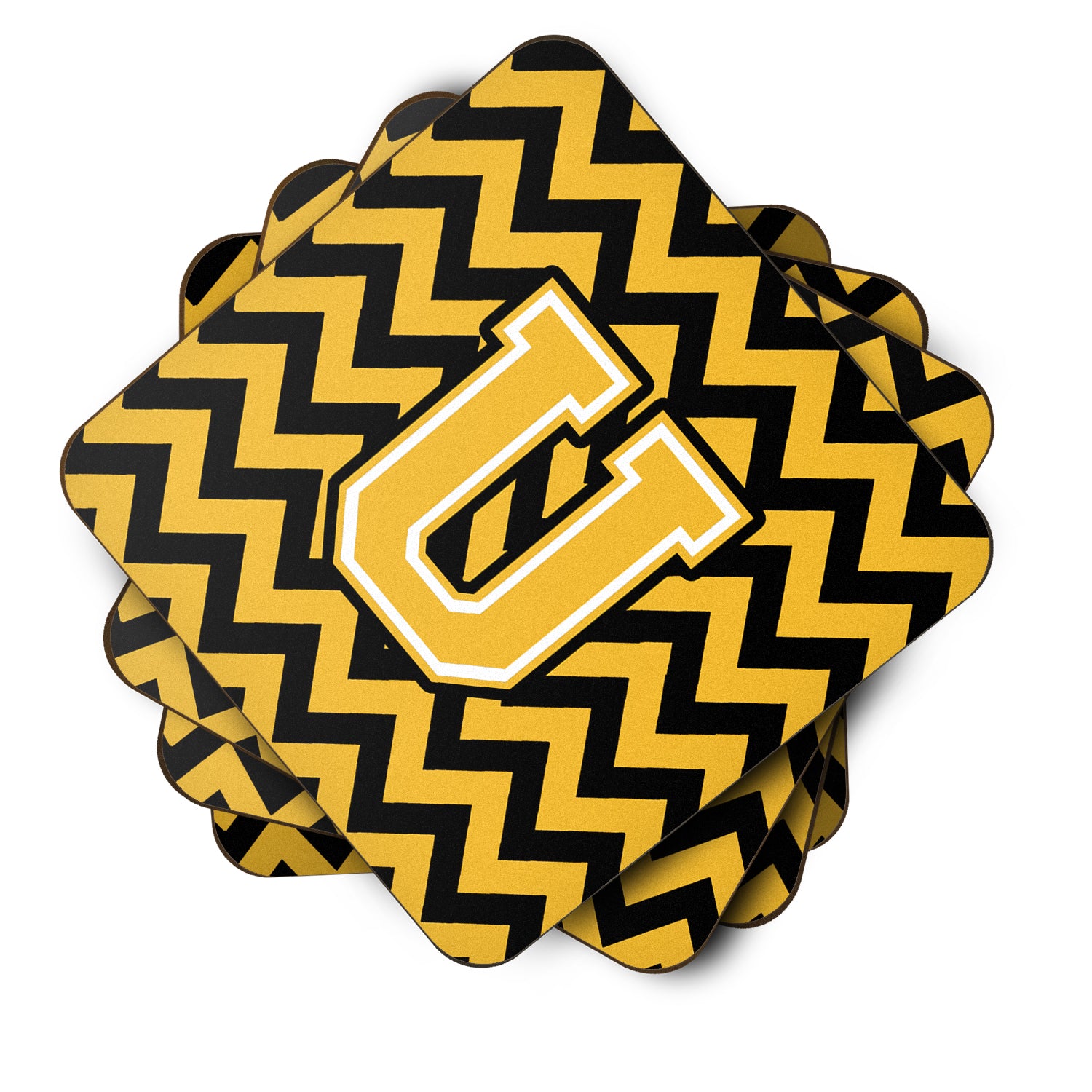 Letter U Chevron Black and Gold Foam Coaster Set of 4 CJ1053-UFC - the-store.com