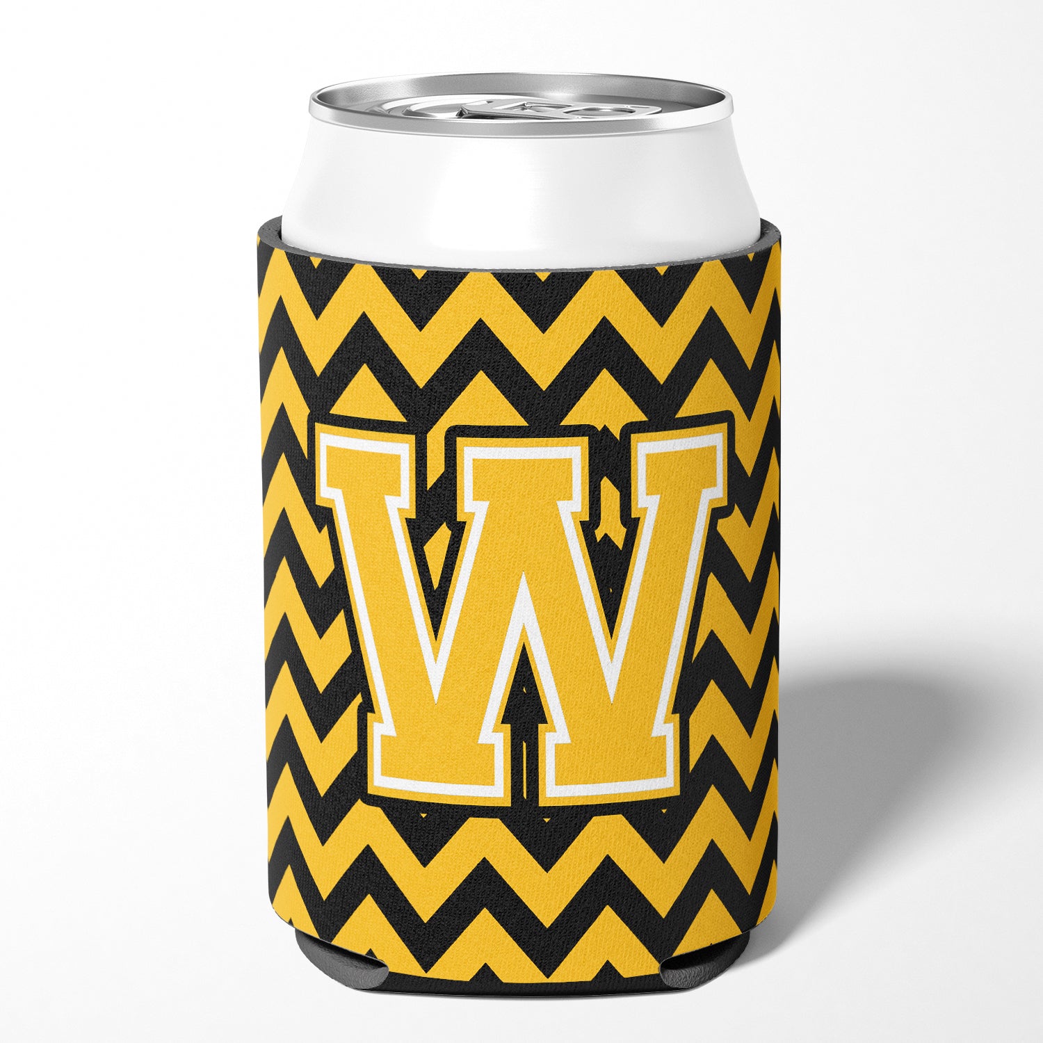 Letter W Chevron Black and Gold Can or Bottle Hugger CJ1053-WCC.