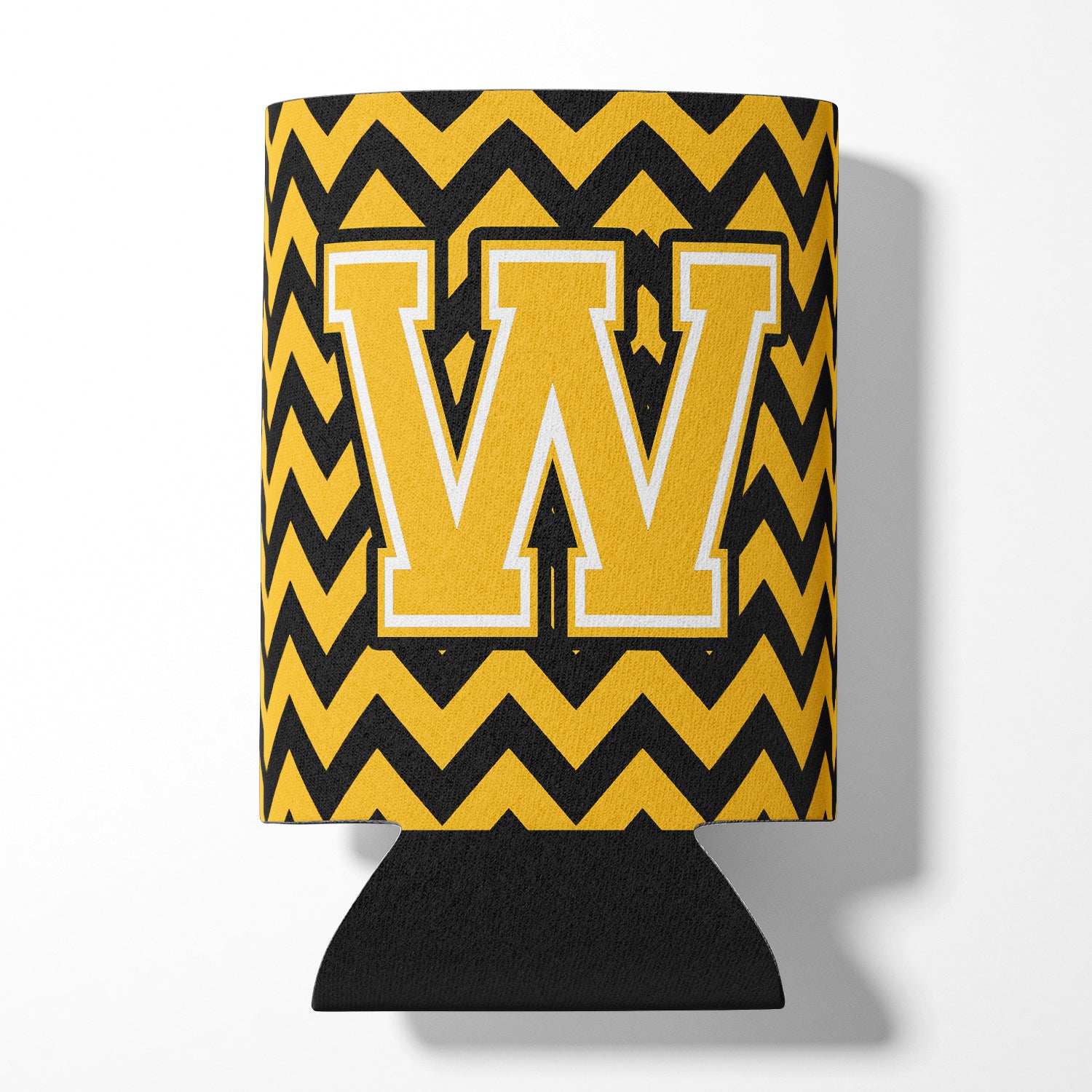 Letter W Chevron Black and Gold Can or Bottle Hugger CJ1053-WCC.