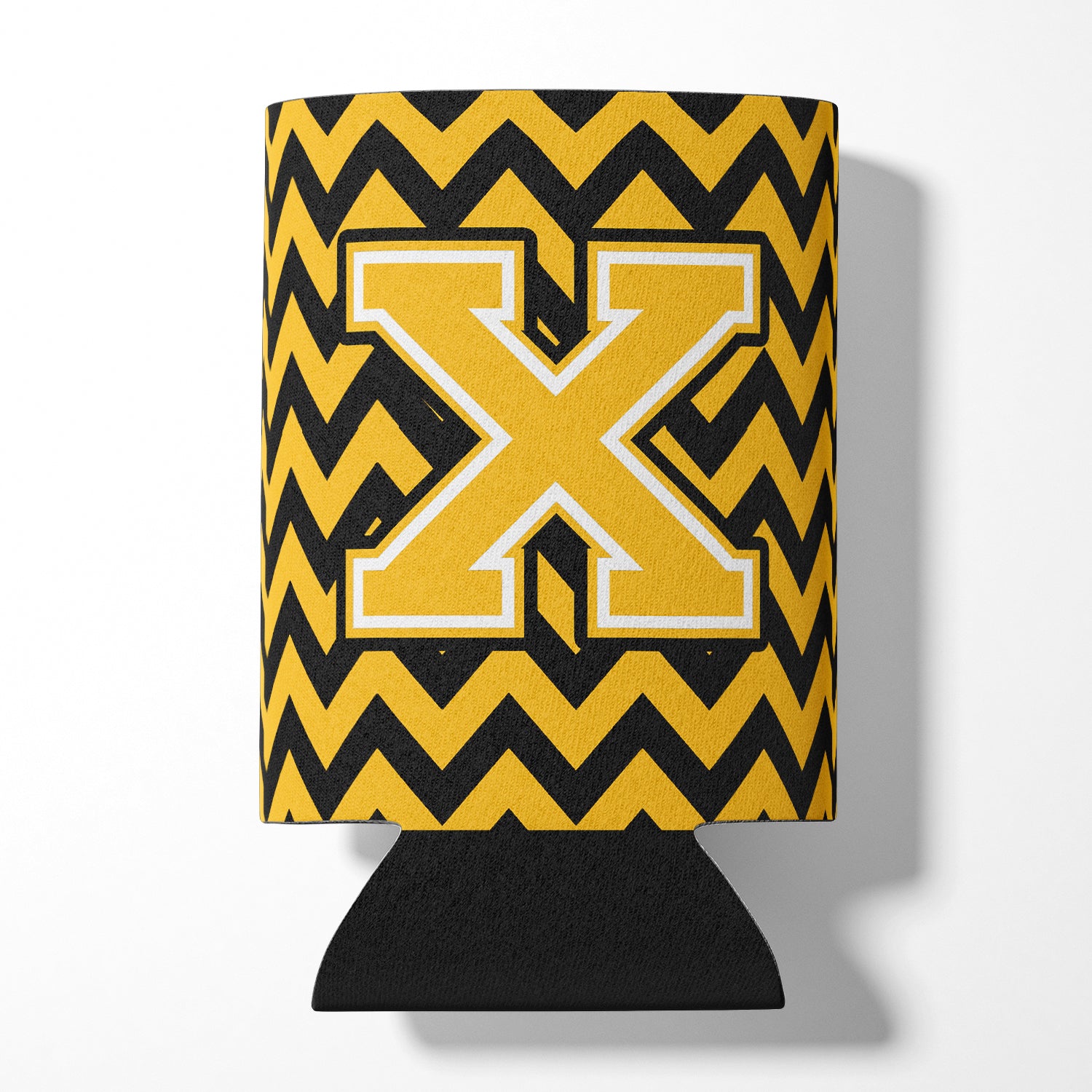 Letter X Chevron Black and Gold Can or Bottle Hugger CJ1053-XCC.
