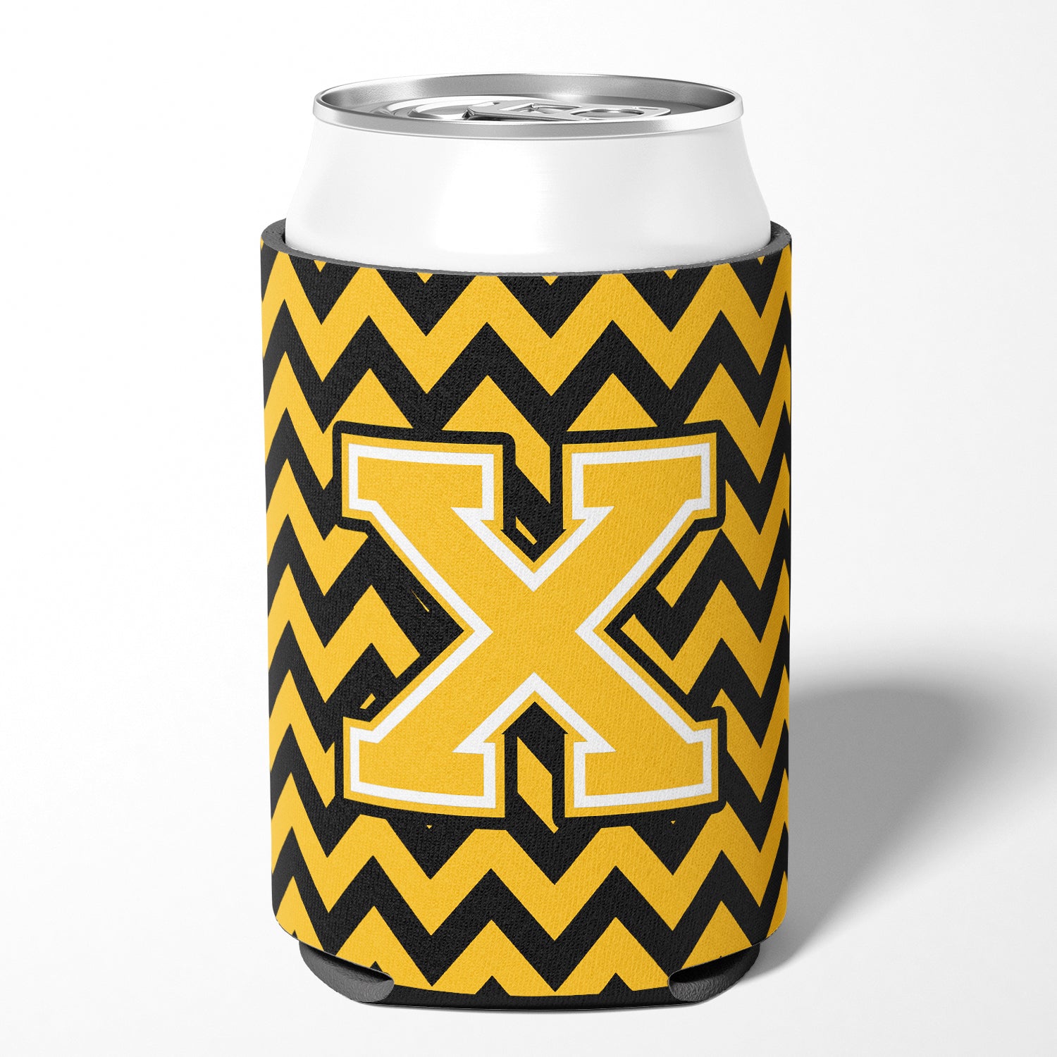 Letter X Chevron Black and Gold Can or Bottle Hugger CJ1053-XCC.