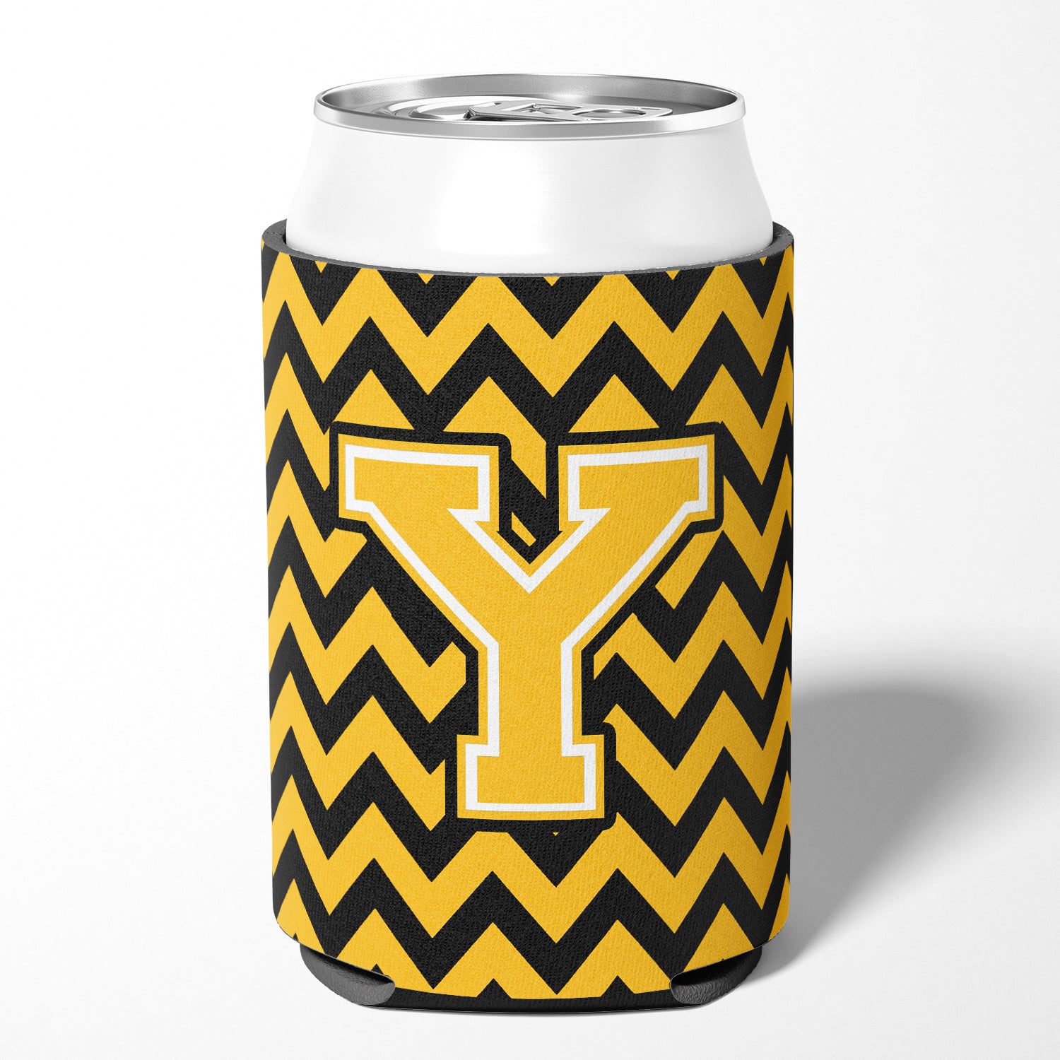 Letter Y Chevron Black and Gold Can or Bottle Hugger CJ1053-YCC.