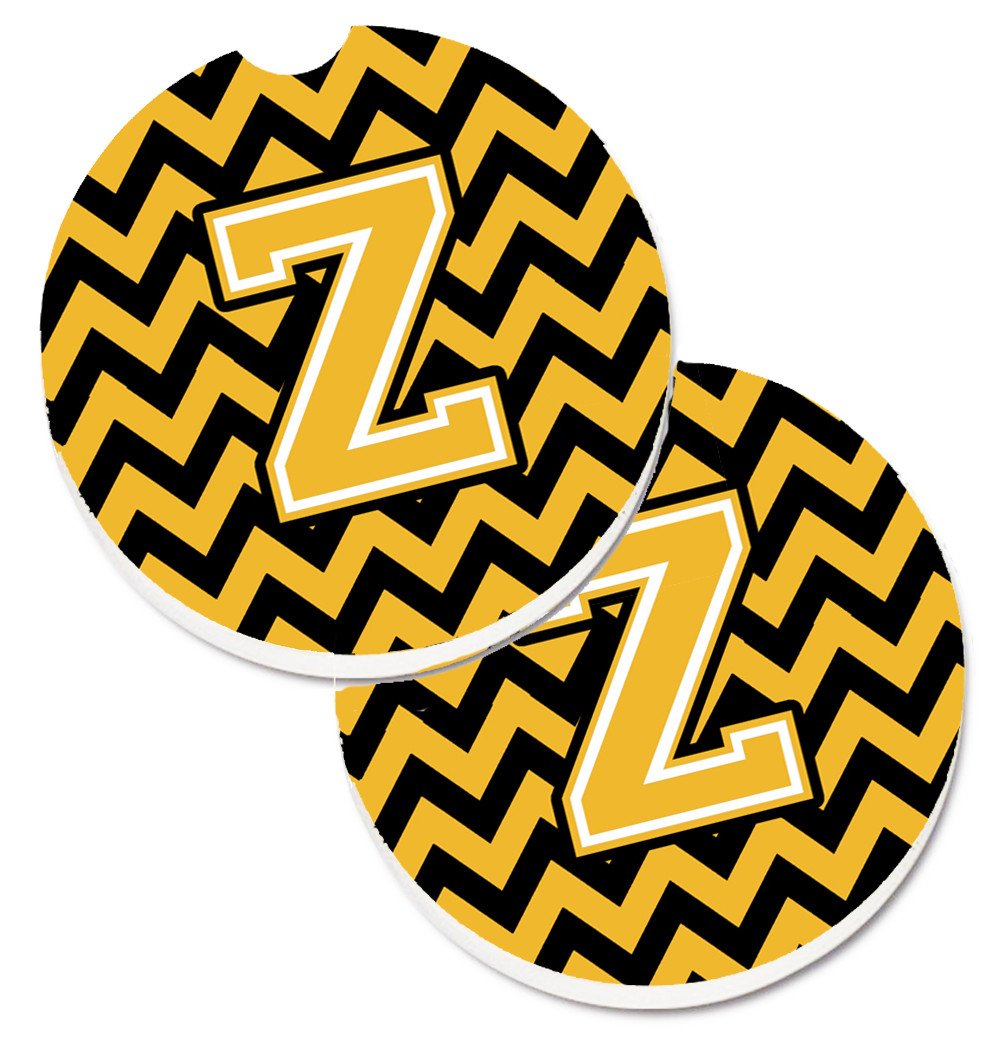 Letter Z Chevron Black and Gold Set of 2 Cup Holder Car Coasters CJ1053-ZCARC by Caroline's Treasures