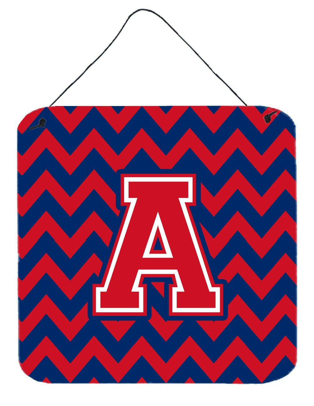 Letter A Chevron Yale Blue and Crimson Wall or Door Hanging Prints CJ1054-ADS66 by Caroline's Treasures