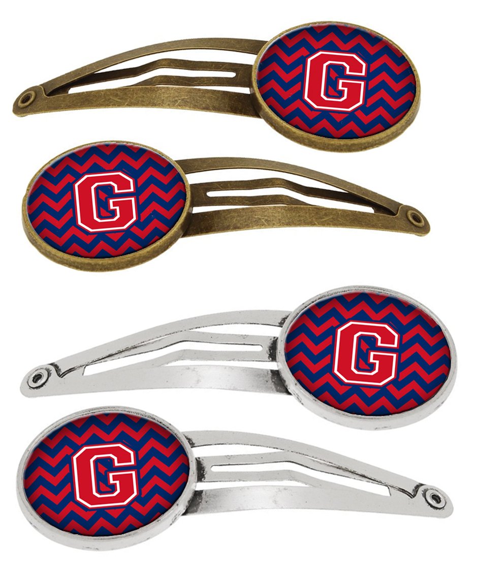 Letter G Chevron Yale Blue and Crimson Set of 4 Barrettes Hair Clips CJ1054-GHCS4 by Caroline&#39;s Treasures