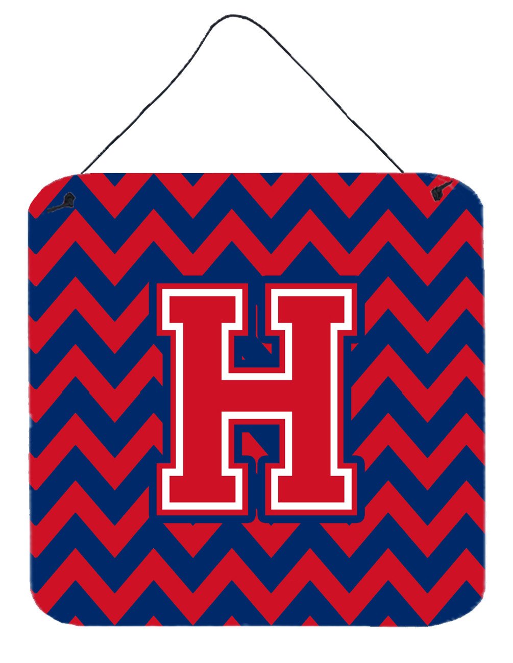 Letter H Chevron Yale Blue and Crimson Wall or Door Hanging Prints CJ1054-HDS66 by Caroline's Treasures
