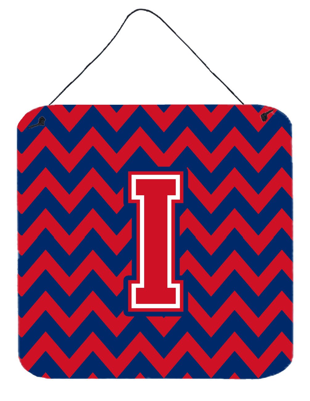Letter I Chevron Yale Blue and Crimson Wall or Door Hanging Prints CJ1054-IDS66 by Caroline's Treasures