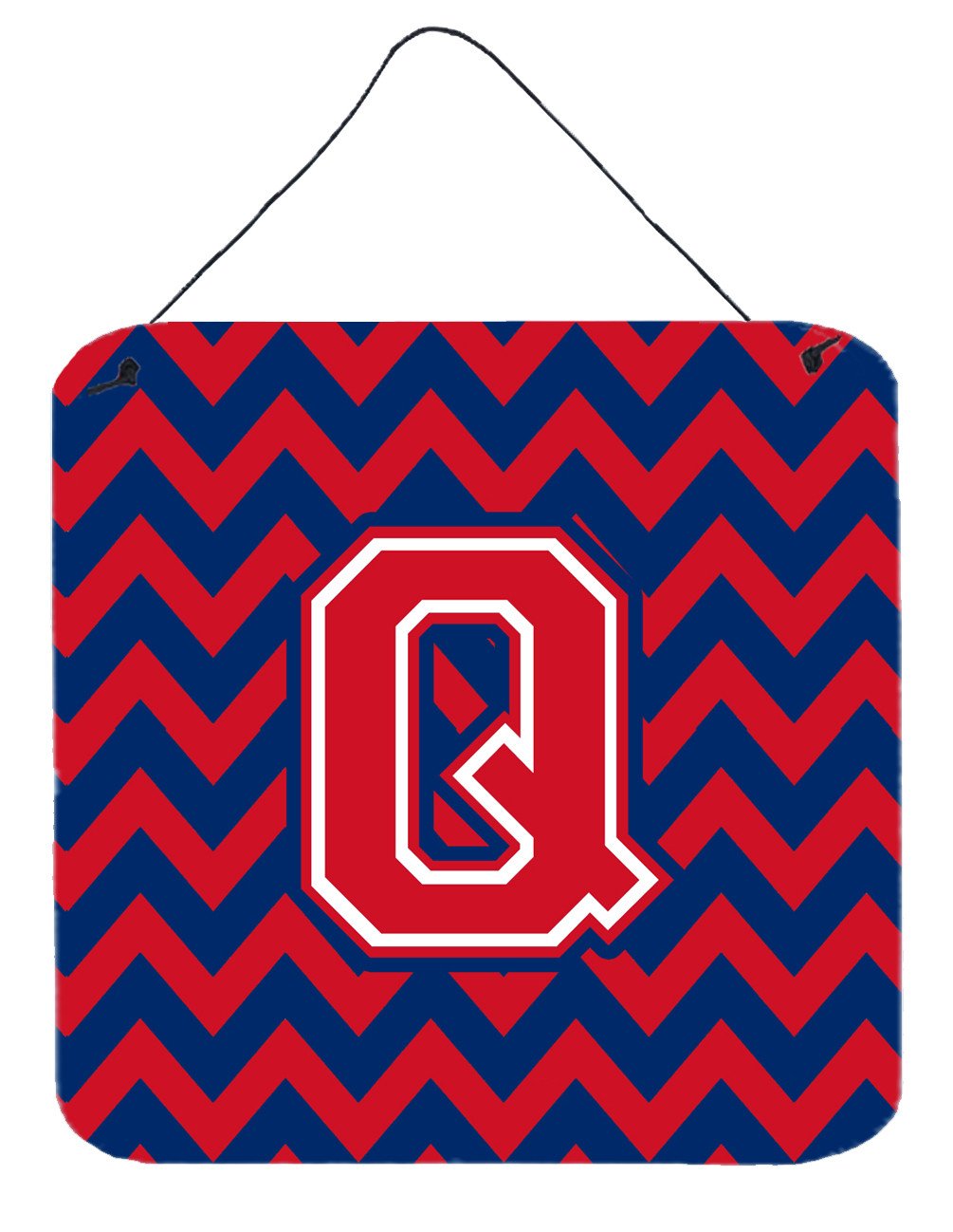 Letter Q Chevron Yale Blue and Crimson Wall or Door Hanging Prints CJ1054-QDS66 by Caroline's Treasures